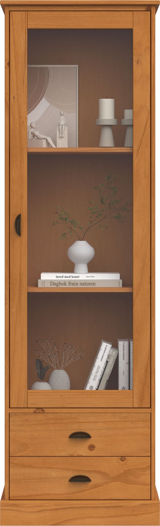 Home affaire Vitrine »Schröder« mit 1 Schiebetür, 2 Schubkästen, aus massivem Kiefernholz, Breite 55cm