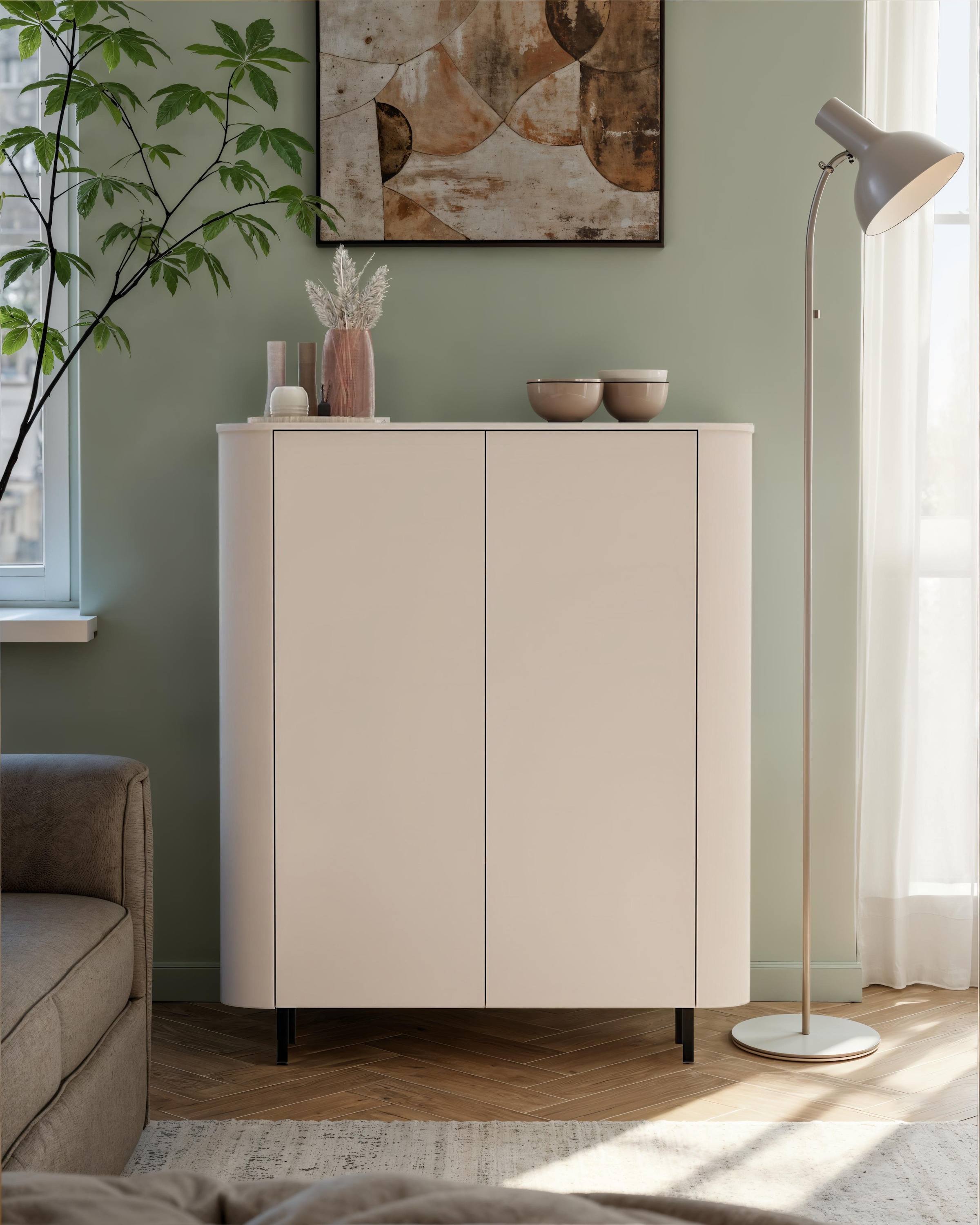 GOODproduct Buffet haut »Lido, B/H 131/154 cm, 2 Türen, Stauraumschrank, Hochkommode« Formgebogenes MDF, Stirnseiten mit Rundung, Push-to-open, Metallfüsse
