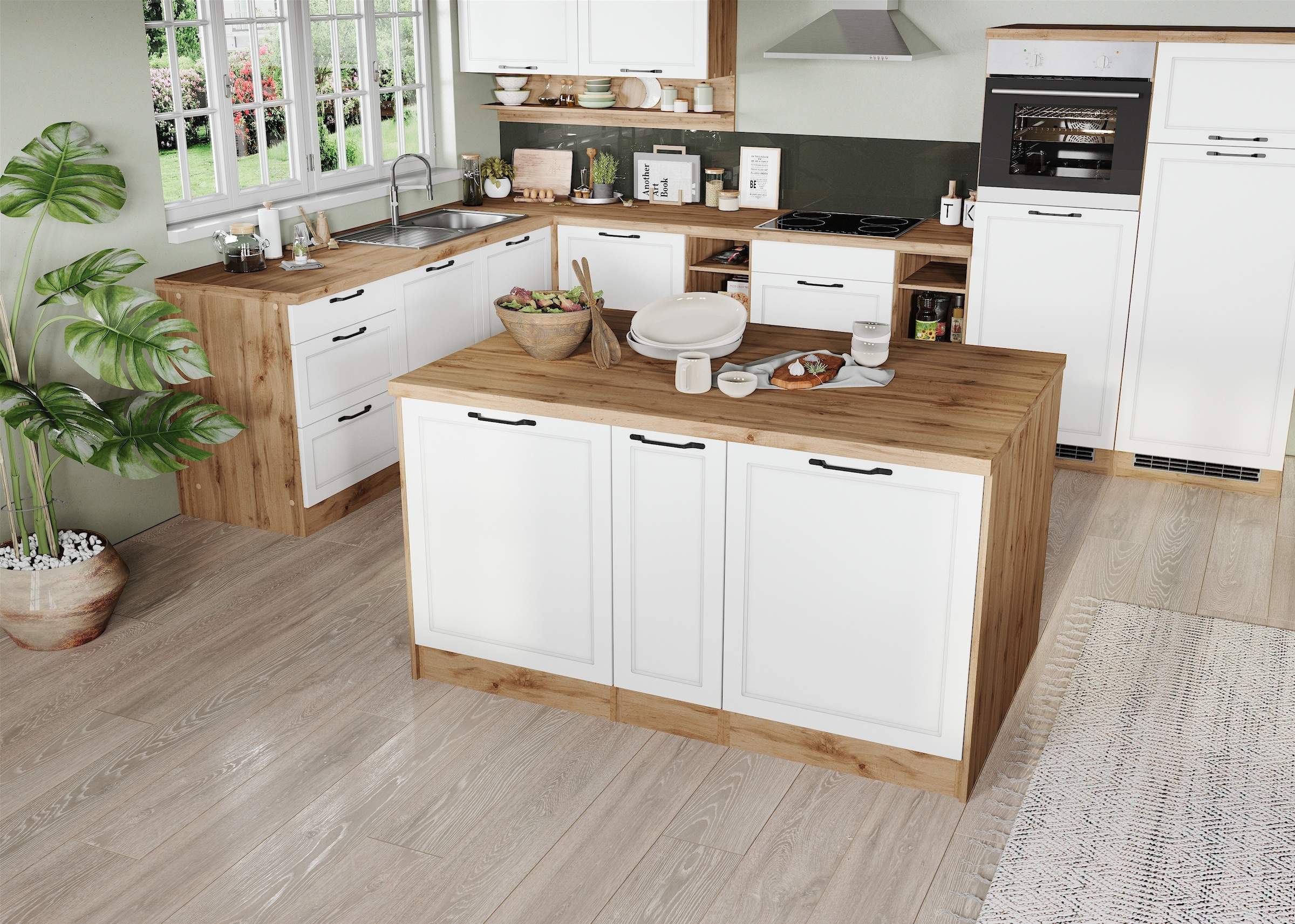 KOCHSTATION Ilot de cuisine »KS-Lana, Breite 153 cm« façades MDF, plan de travail épaisseur 38 mm