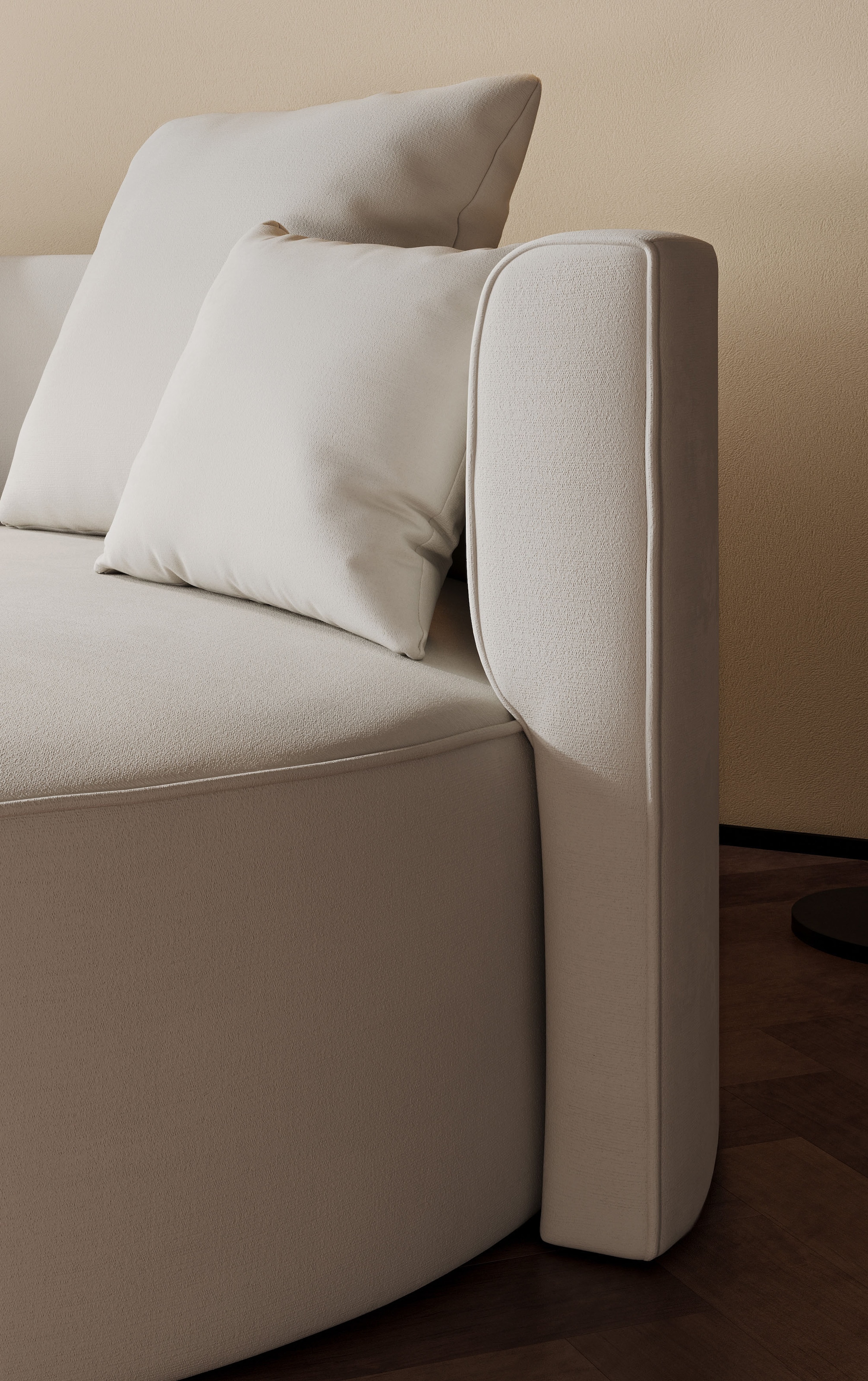 LeGer Home by Lena Gercke 2,5-Sitzer »ISALIE, rundes Loungesofa, mit Kissen, perfekt gepolstert« moderne Stoffe, mit 4 Zierkissen, extra grosse Sitzfläche