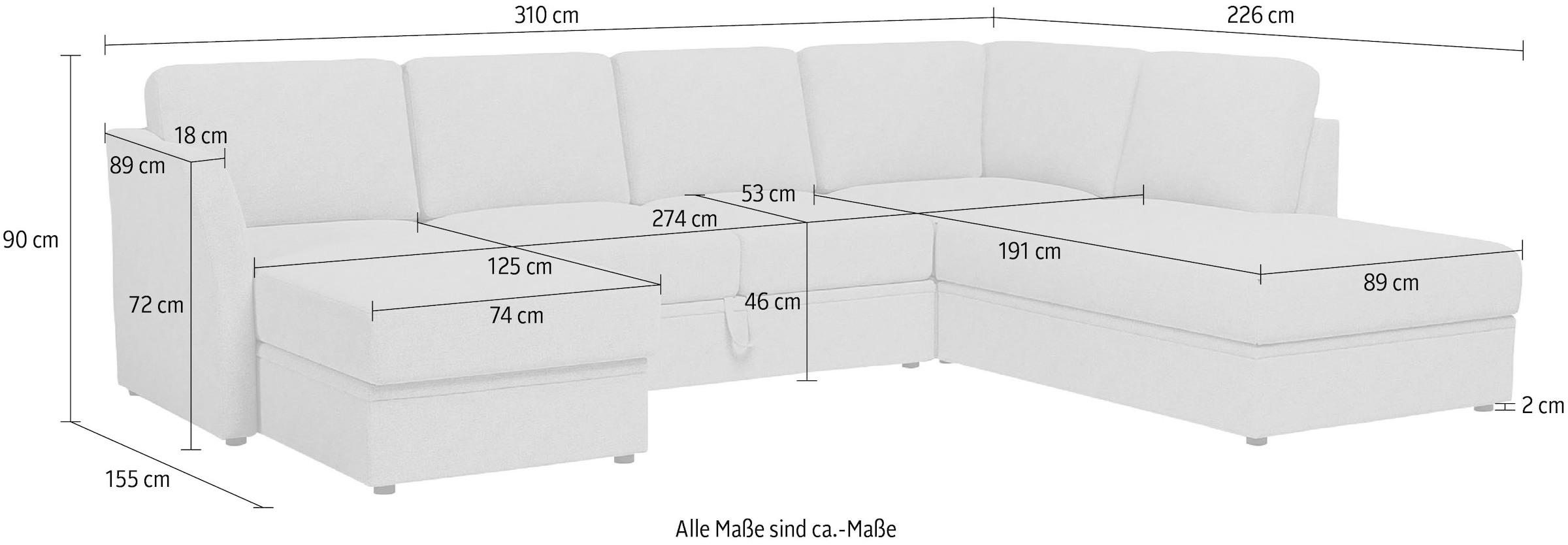 Home affaire Wohnlandschaft »Lavars Schlafsofa« mit Bettfunktion und Stauraum, in zwei verschiedenen Bezugsqualitäten