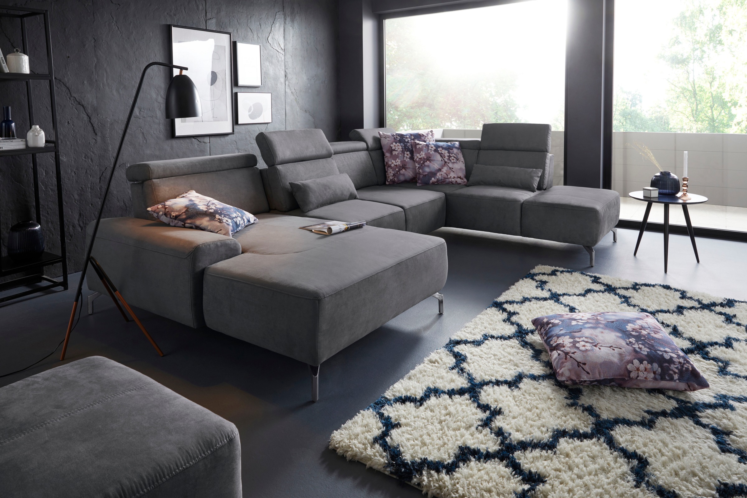 sit&more Wohnlandschaft »Gizeh U-Form« 15 cm Fusshöhe, inklusive Sitztiefenverstellung und Kopfteilverstellung