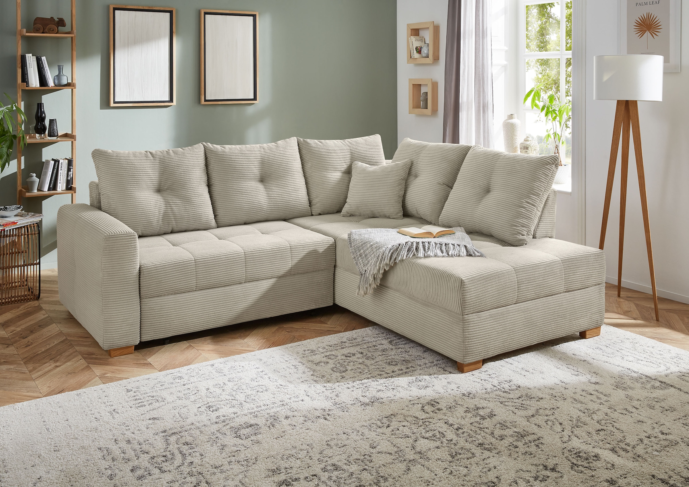 Jockenhöfer Gruppe Ecksofa »Heidelberg L-Form, B: 228 cm« mit Schlaffunktion, Bettkasten & Zierkissen
