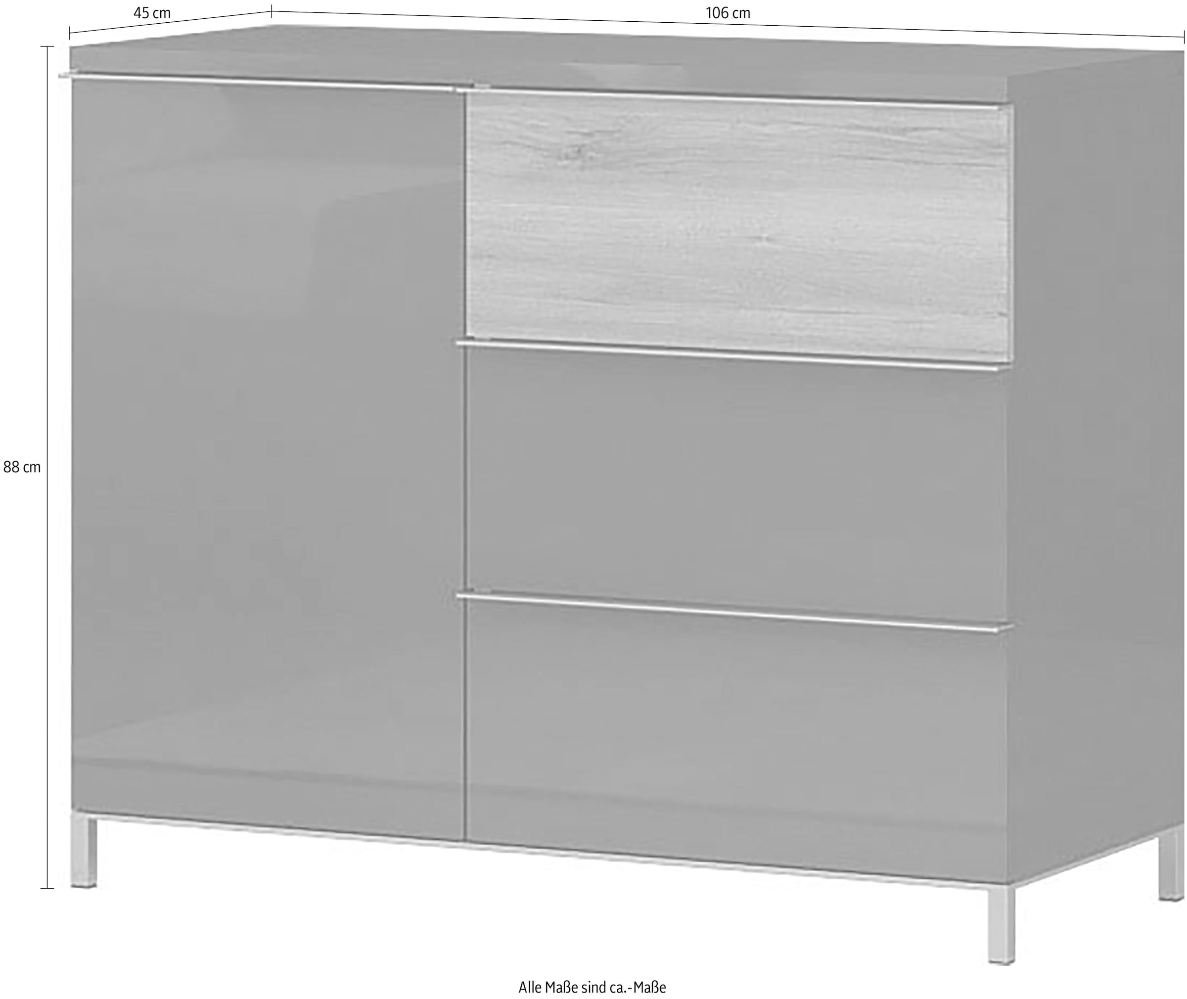 GOODproduct Buffet »Onyx, Kommode mit 3 Schubladen und 1 Tür, UV Lackierung Hochglanz« Matériau bois certifié FSC®,  commode combinée avec fonction soft-close, dimensions (L/P/H) 106/45/88cm