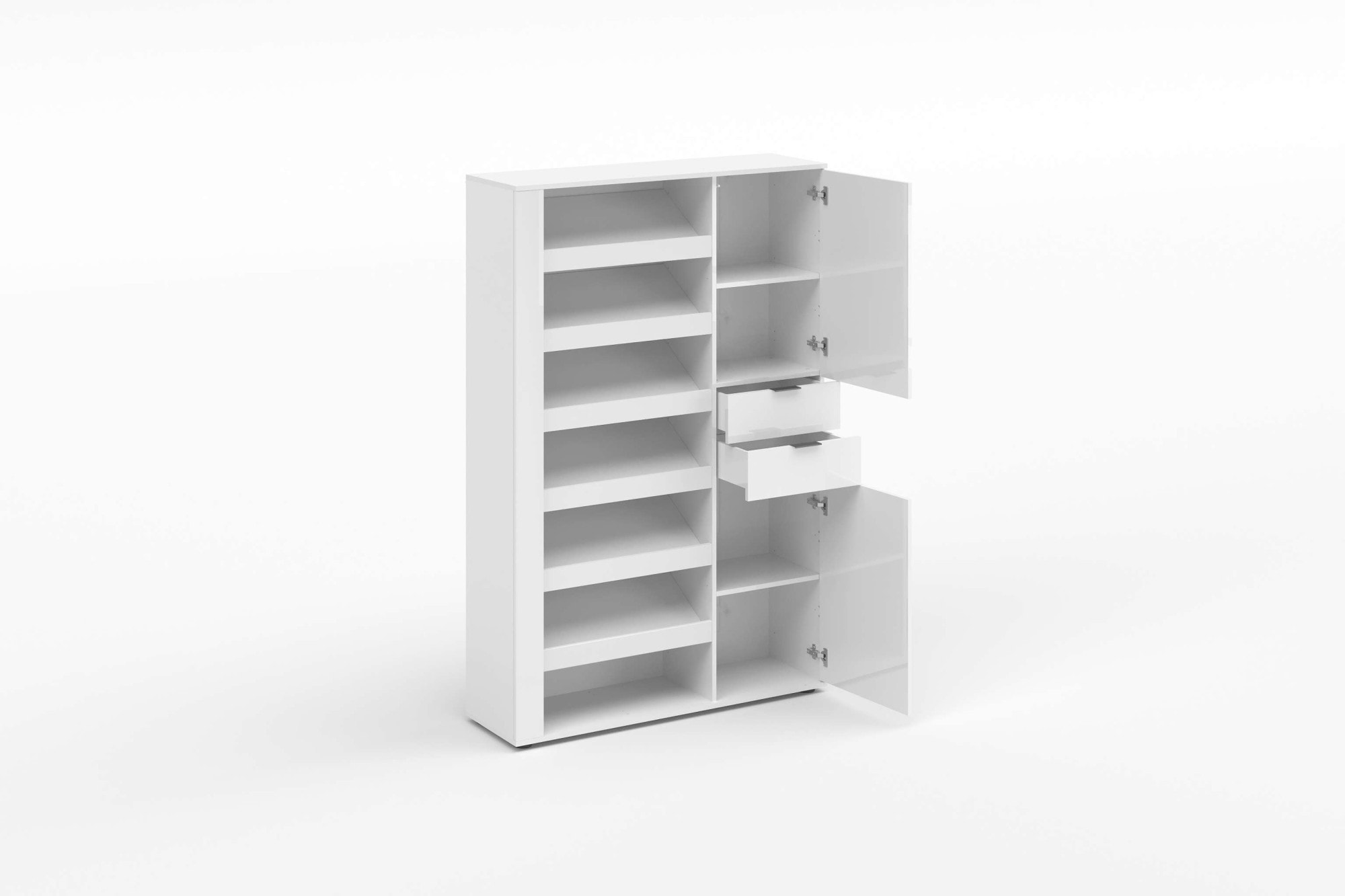 Home affaire Schuhschrank »BOOST, Schuhschrank,Schuhregal, Breite 120 cm, LED optional bestellbar« 1 Stk. tlg. Hochglanz lackiert mit 7 offenen Fächern, 2 Türen und 2 Schubkästen