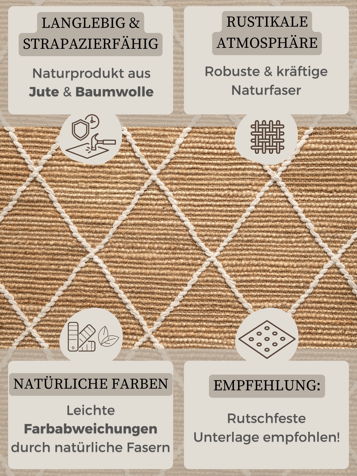 HANSE Home Tapis »Kunu  Juteteppich« Rectangulaire 10 mm Höhe Naturfasern, Jute mit Baumwolle, Wohnzimmer, Diele, Flur, Boho, Skandi