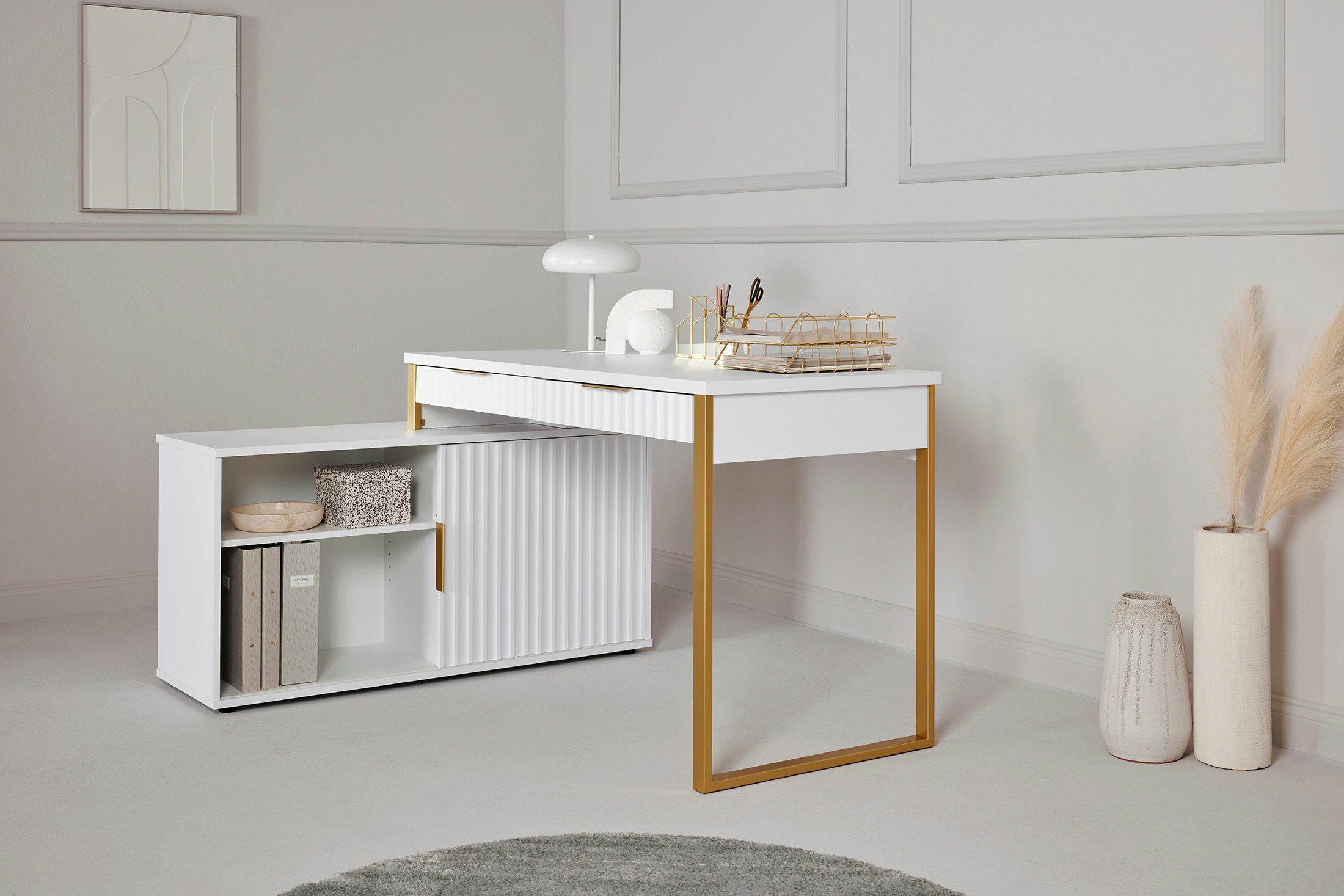 Jahnke Bureau d'angle »CARVE C 145 E« 1 cuis tlg. montage réversible, avec porte coulissante, dimensions 144 x 115 cm