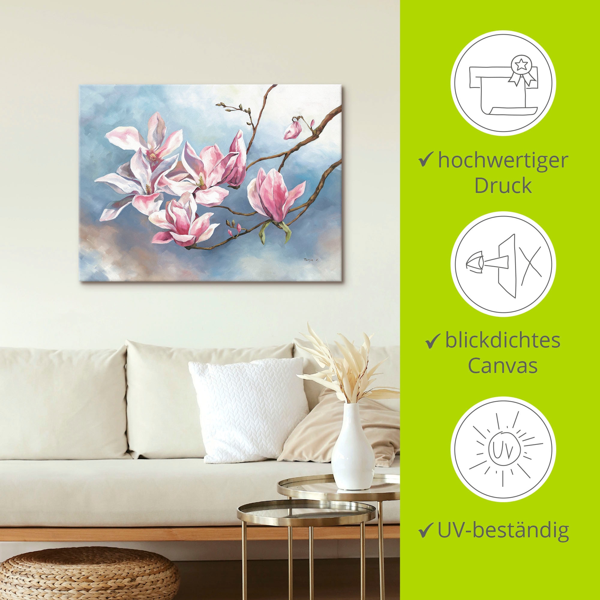 Artland Tableau sur toile »Magnolienzweig« 1 cuis tlg. auf Holzrahmen gespannt