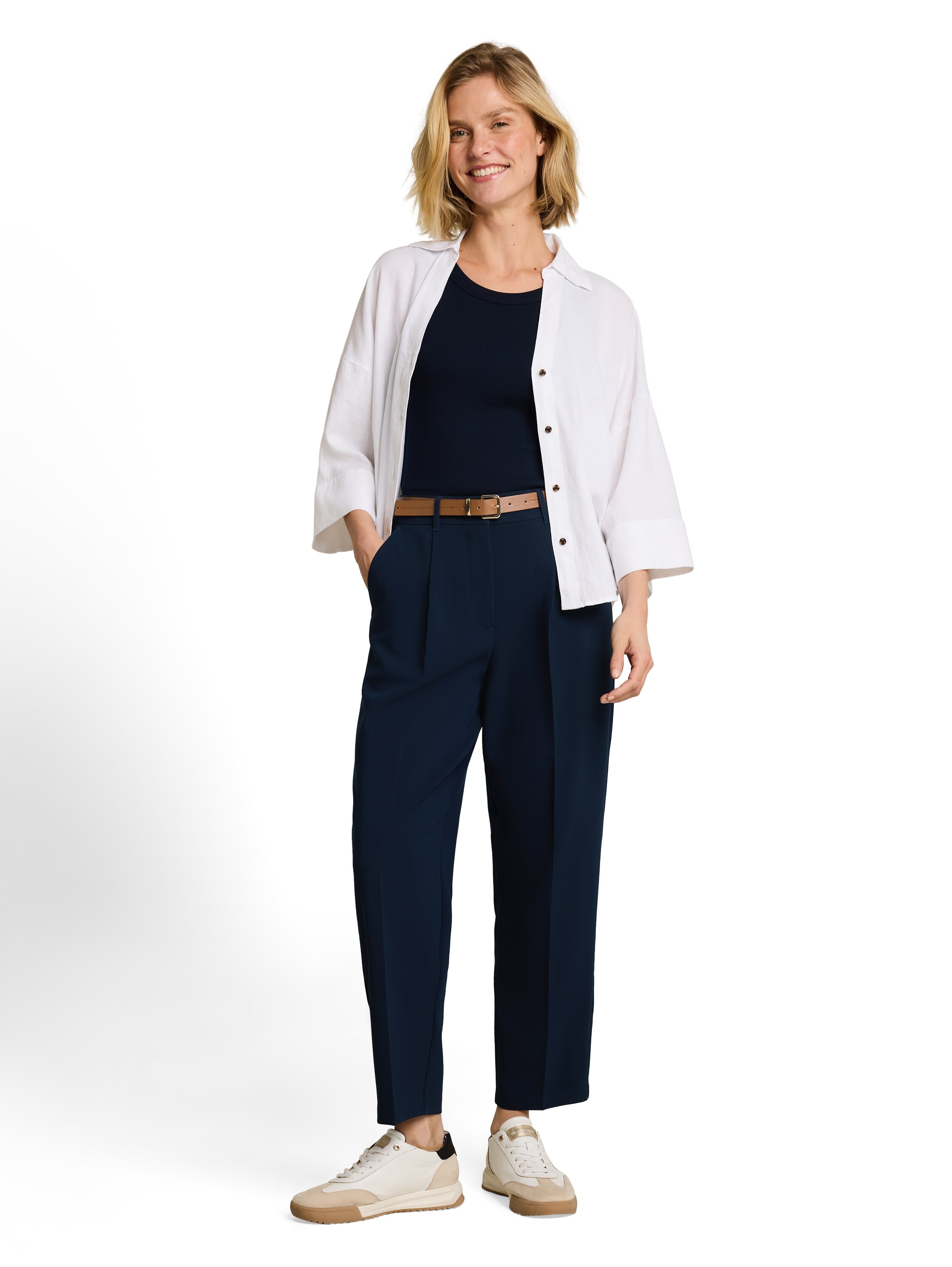 TOM TAILOR Pantalon à pinces »Barrel Leg«  pantalon d'été avec ceinture