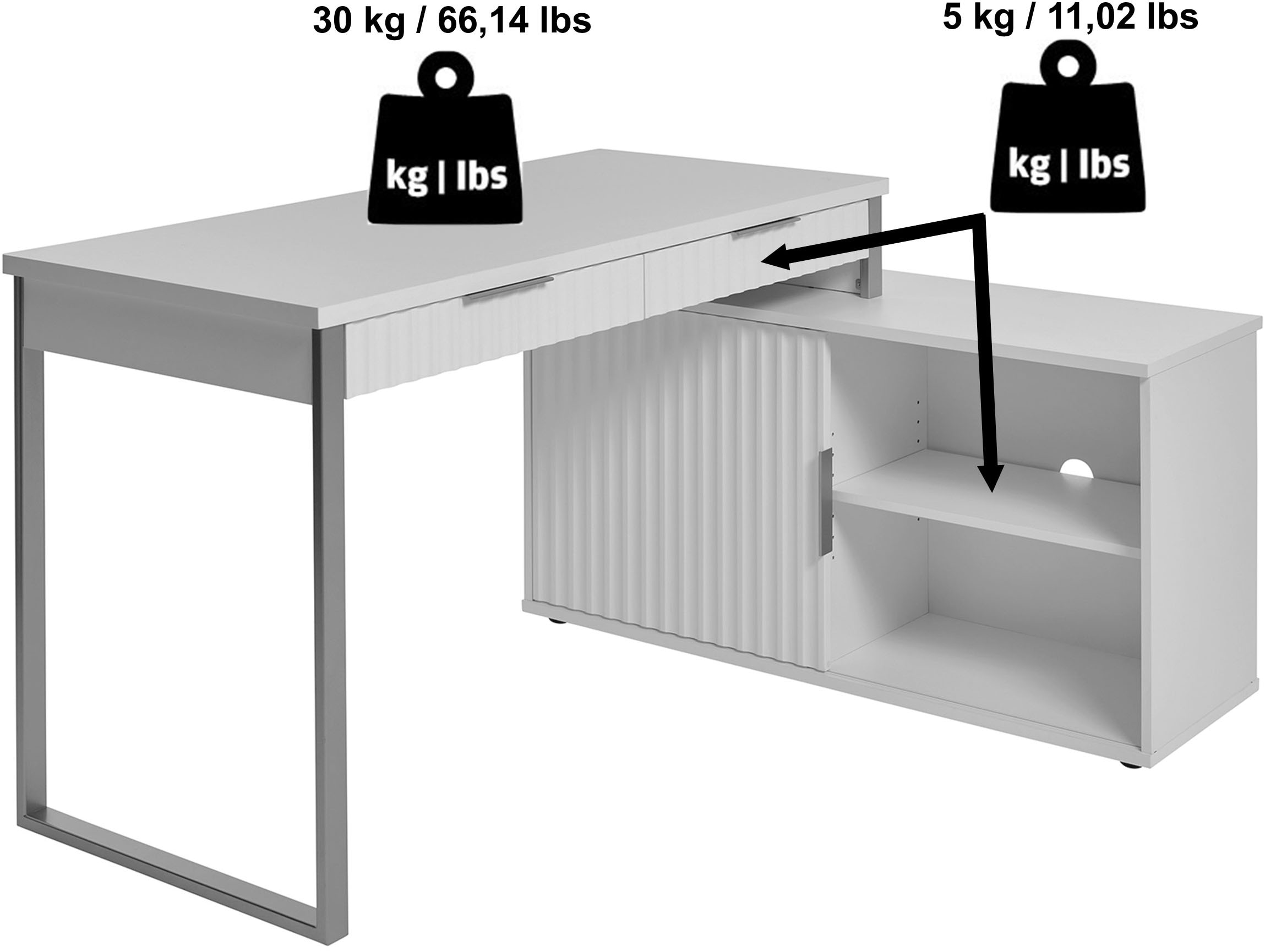 Jahnke Bureau d'angle »CARVE C 145 E« 1 cuis tlg. montage réversible, avec porte coulissante, dimensions 144 x 115 cm