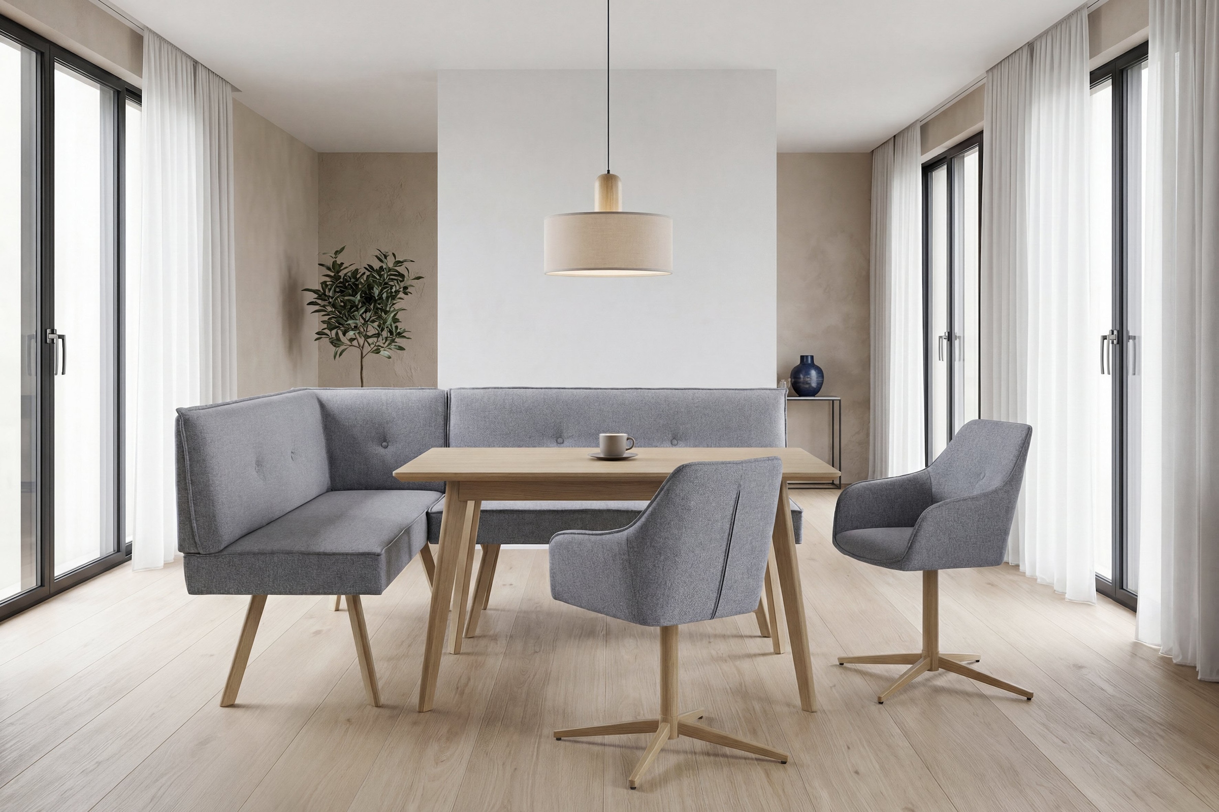 byLIVING Banc d'angle »OTTAWA« Webstoff, Taschenfederkern, umlaufendem Keder und Zierknöpfen