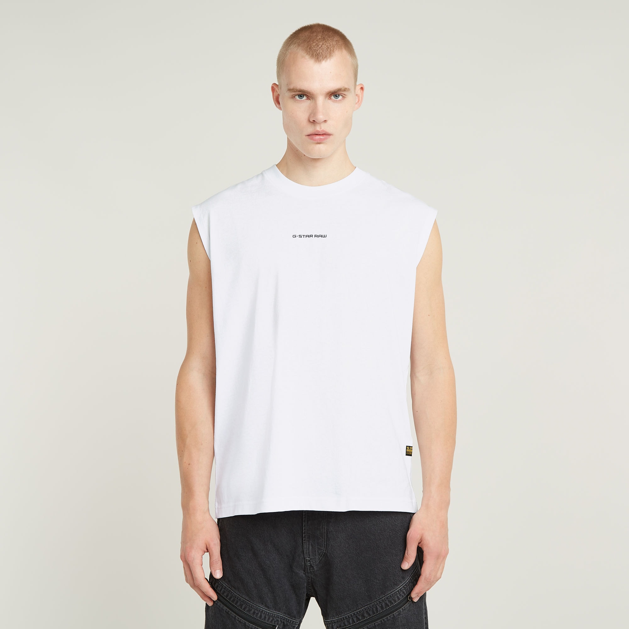 G-STAR Shirt à col rond »Boxy« sans manches, inscription logo