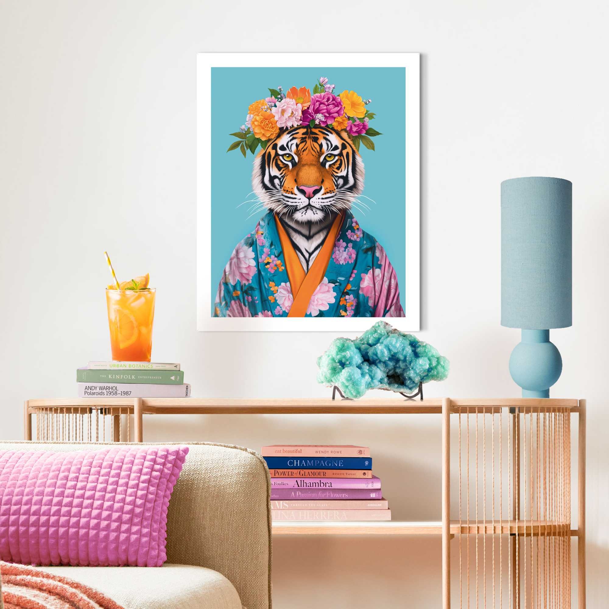 Reinders! Poster »Flower Tiger« Hobbyraum - Blumen - Kimono - Mehrfarbig - MDF - Tiere - 40x50 cm