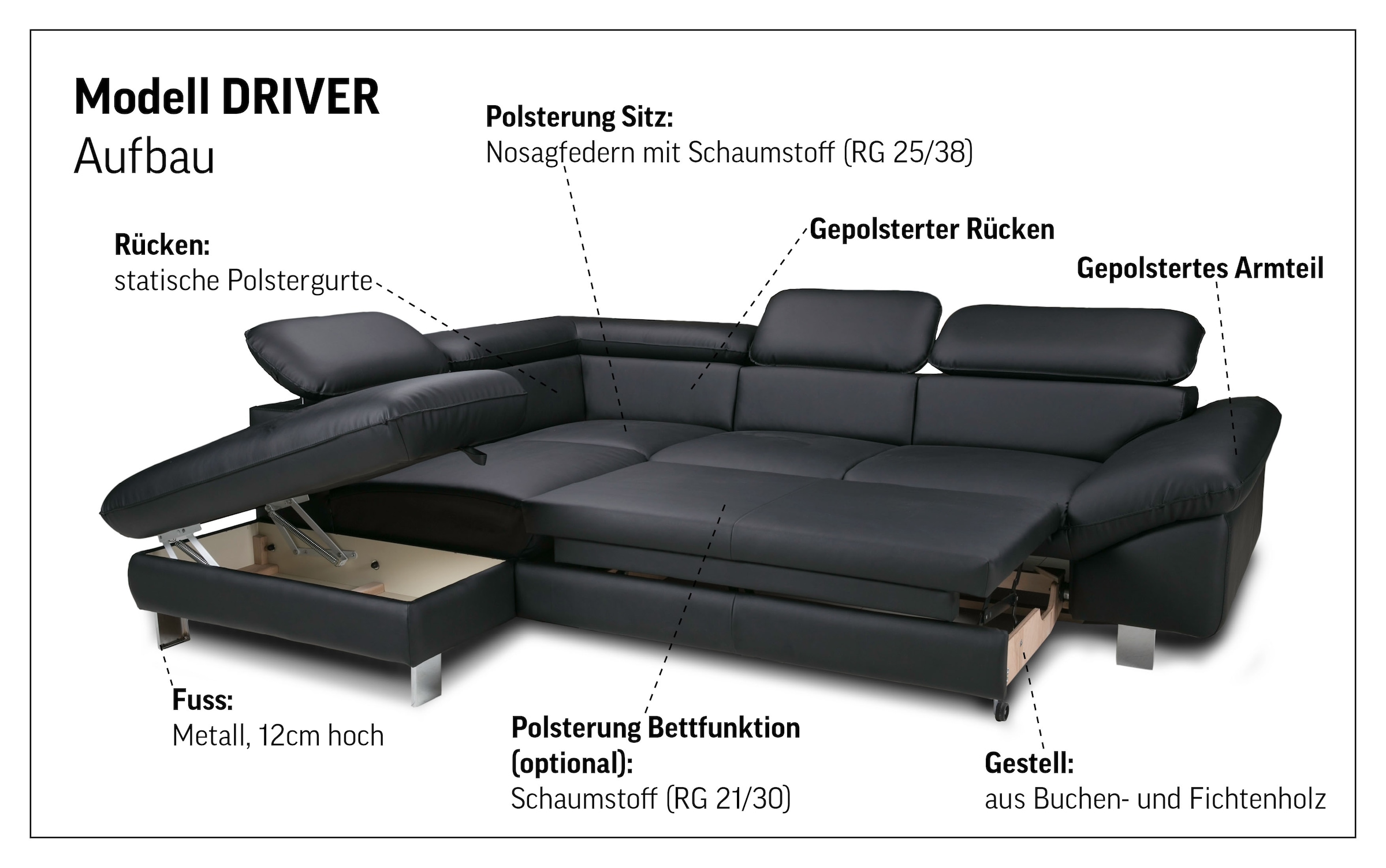 COTTA Ensemble rembourré »Driver L-Form« Set,  Set bestehend aus: Ecksofa mit Kopfteilverstellung & Hocker