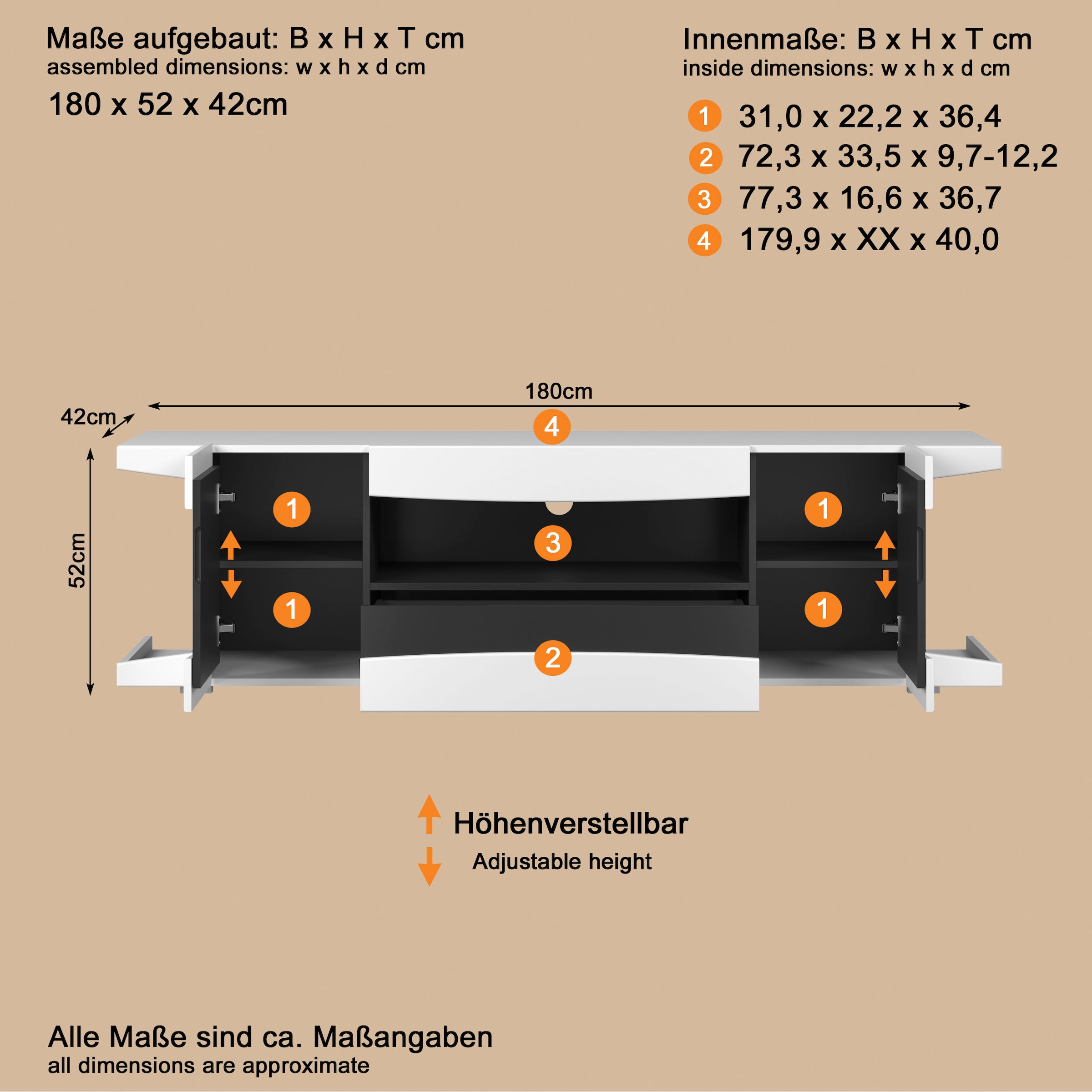 INOSIGN Table basse »NextLevel speziell geeignet für Spielekonsolen« Gaming-Lowboard wahlweise mit Beleuchtung - (B/T/H) 180/42/52 cm