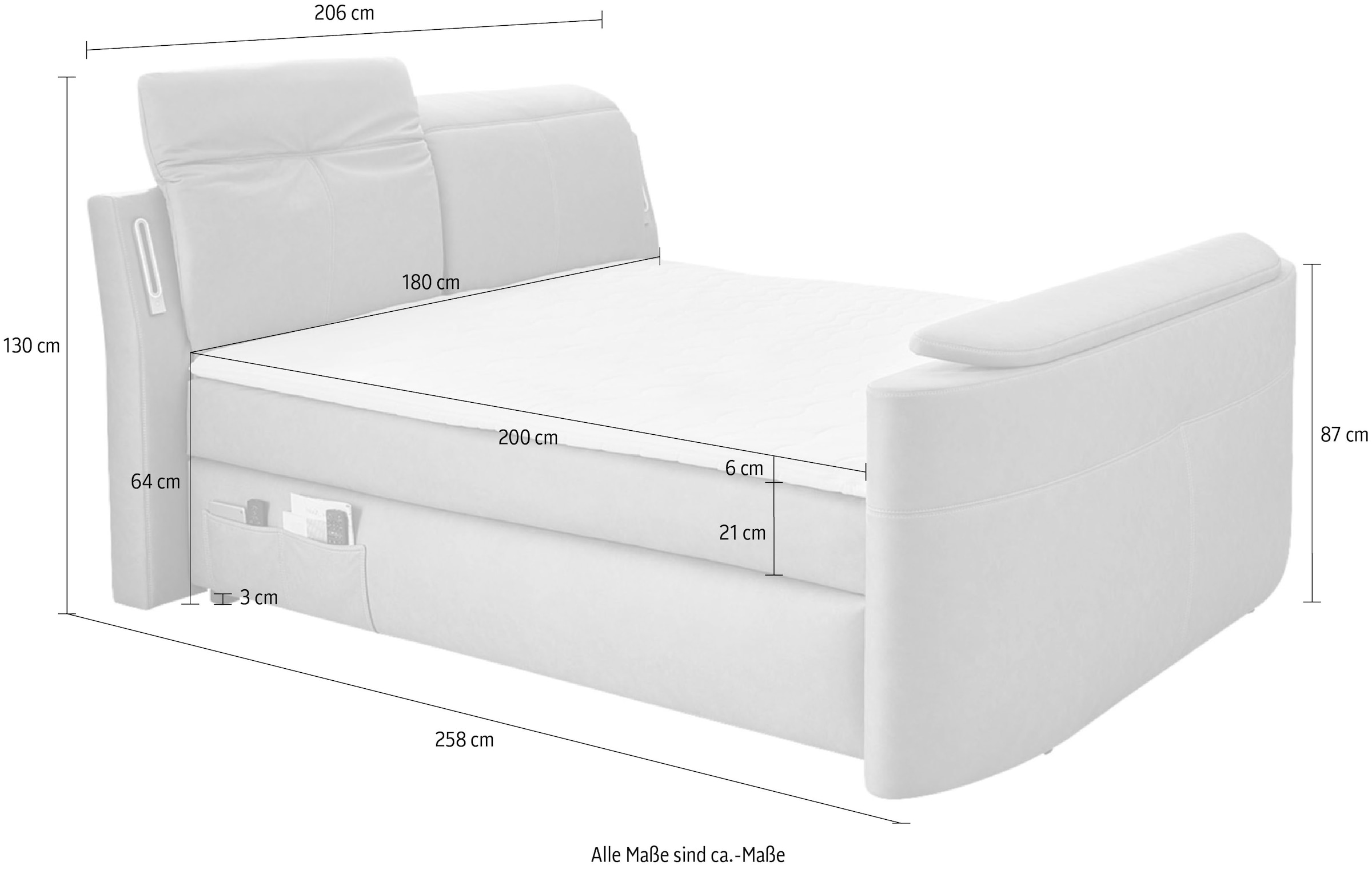 Jockenhöfer Gruppe Lit boxspring »MOVIESTAR, mit Taschenfederkernmatratze H3-H4, inkl. LED-Beleuchtung« revêtement en tissu structuré ou en microfibre au choix, 180x200cm