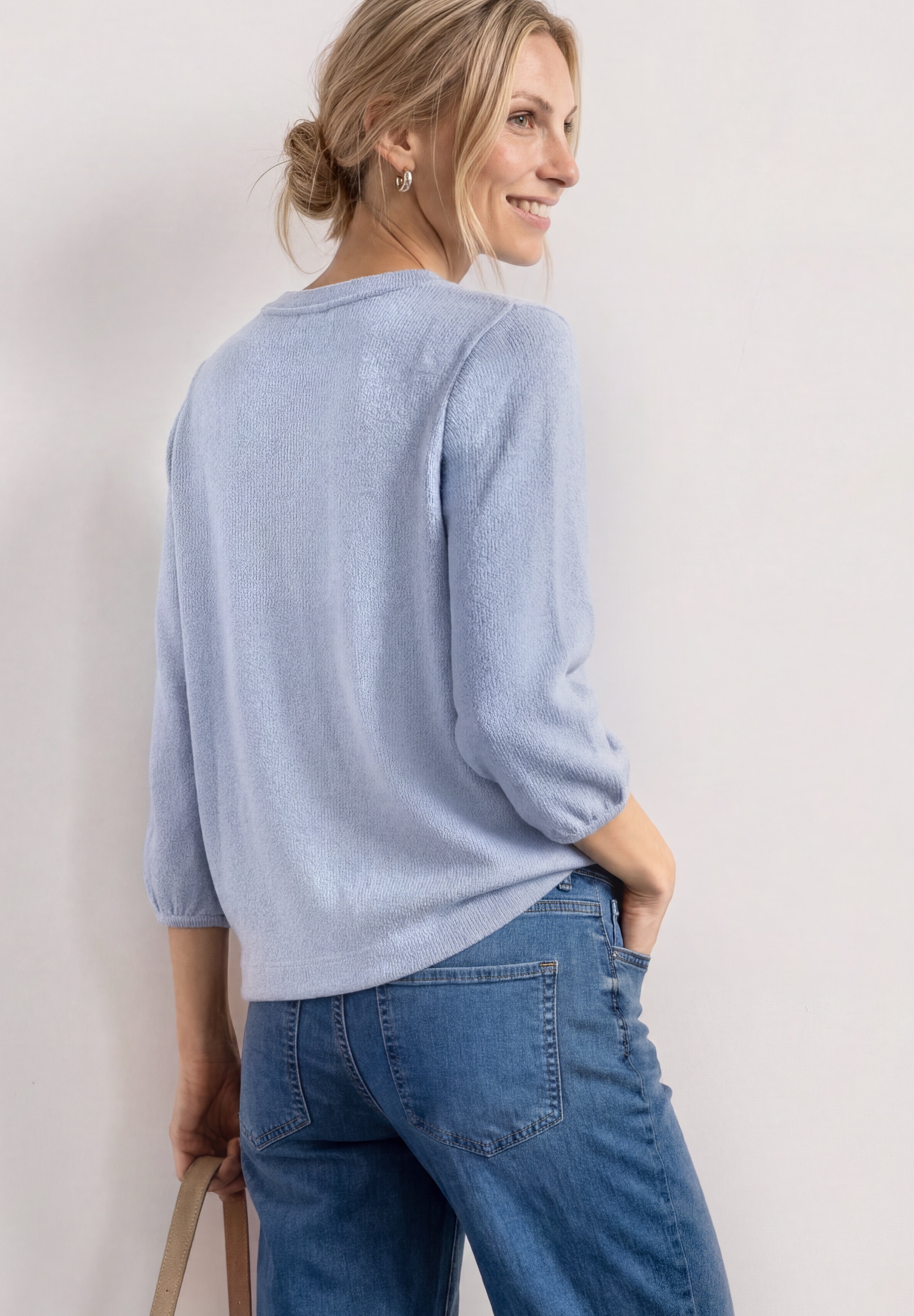 STREET ONE Shirt à col rond T-shirt à manches 3/4 aspect tricot