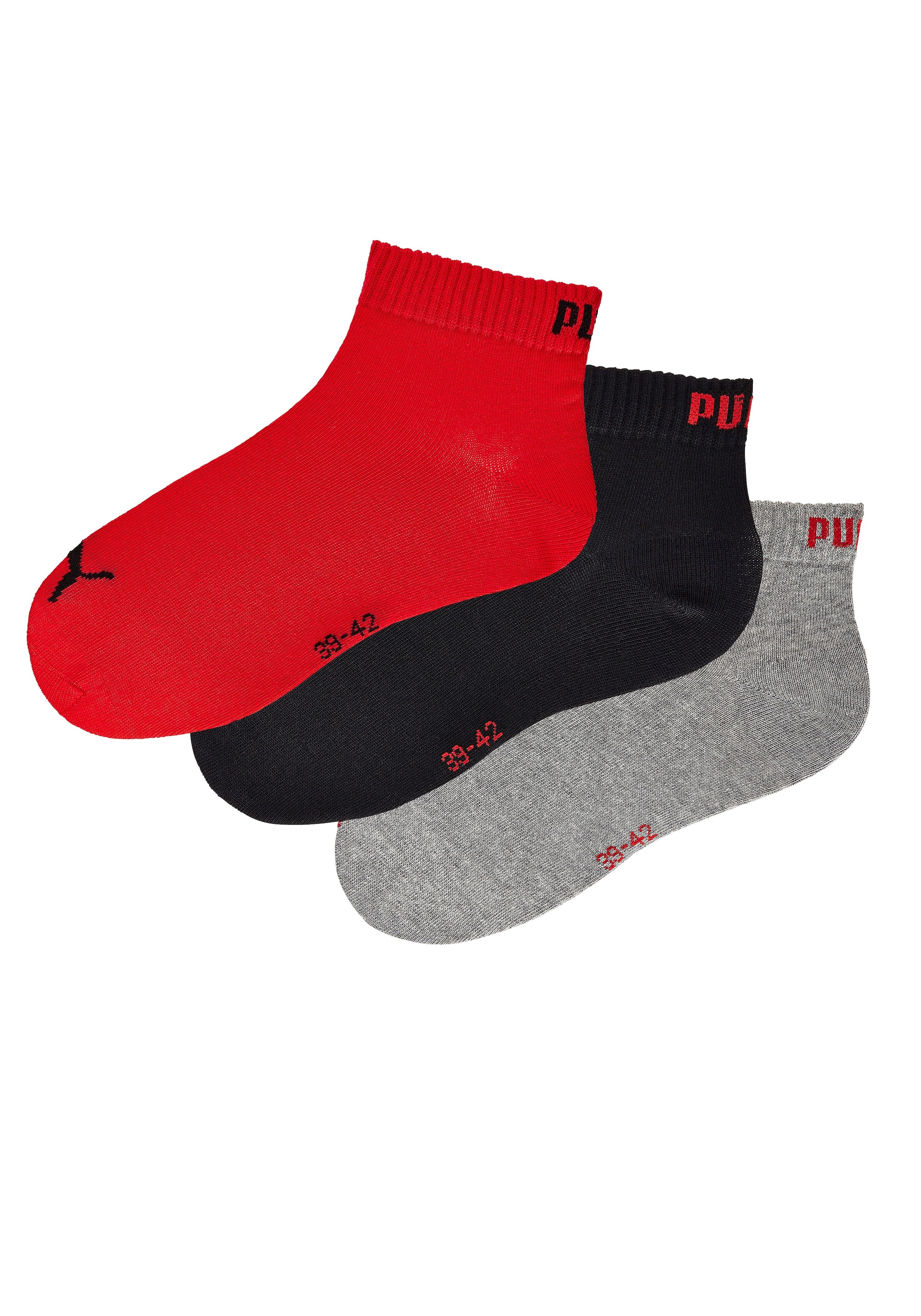 PUMA Kurzsocken 3 Paar tlg. Atmungsaktiv, Rippenbündchen, weiche Baumwollmischung
