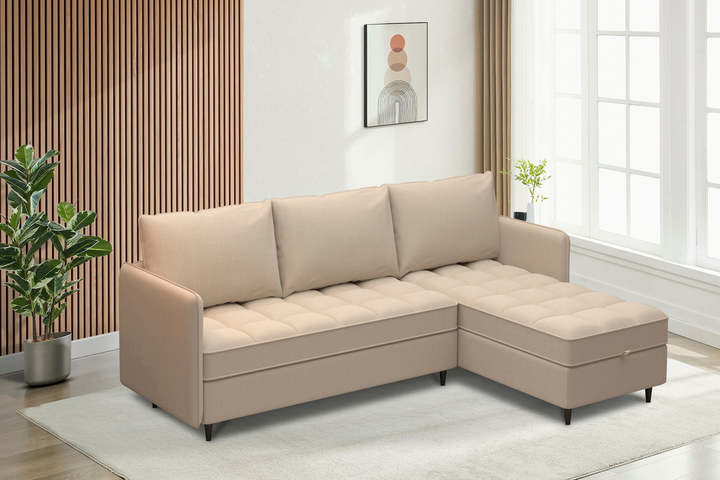 Dorel Home Canapé d'angle »LINDHUS, L-Form, verschiedene Stellvarianten, Schlaf-Liege« Modulsofa, Recamiere, grosser Bettkasten, Cord, Chenille