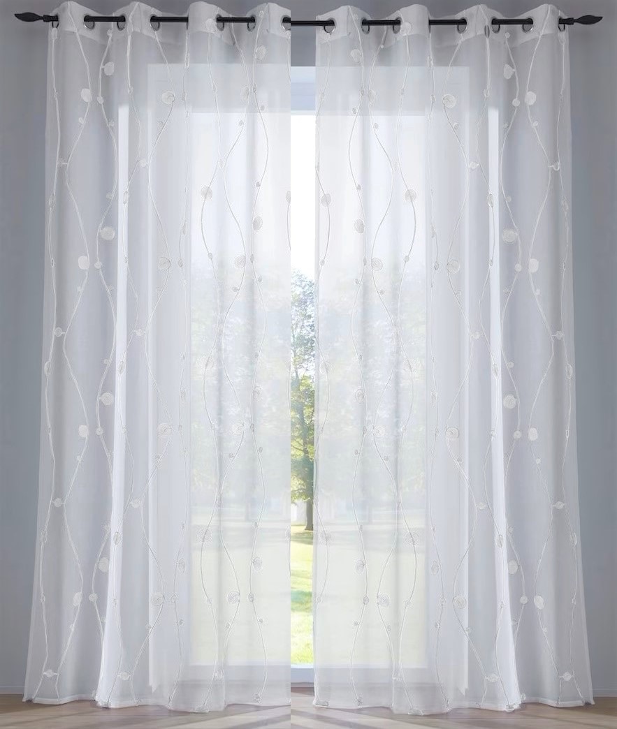 Kutti Rideau »Nelly« Oeillets 1 cuis tlg. mit praktischen Ösen, halbtransparent, modern bestickt Kreise grau