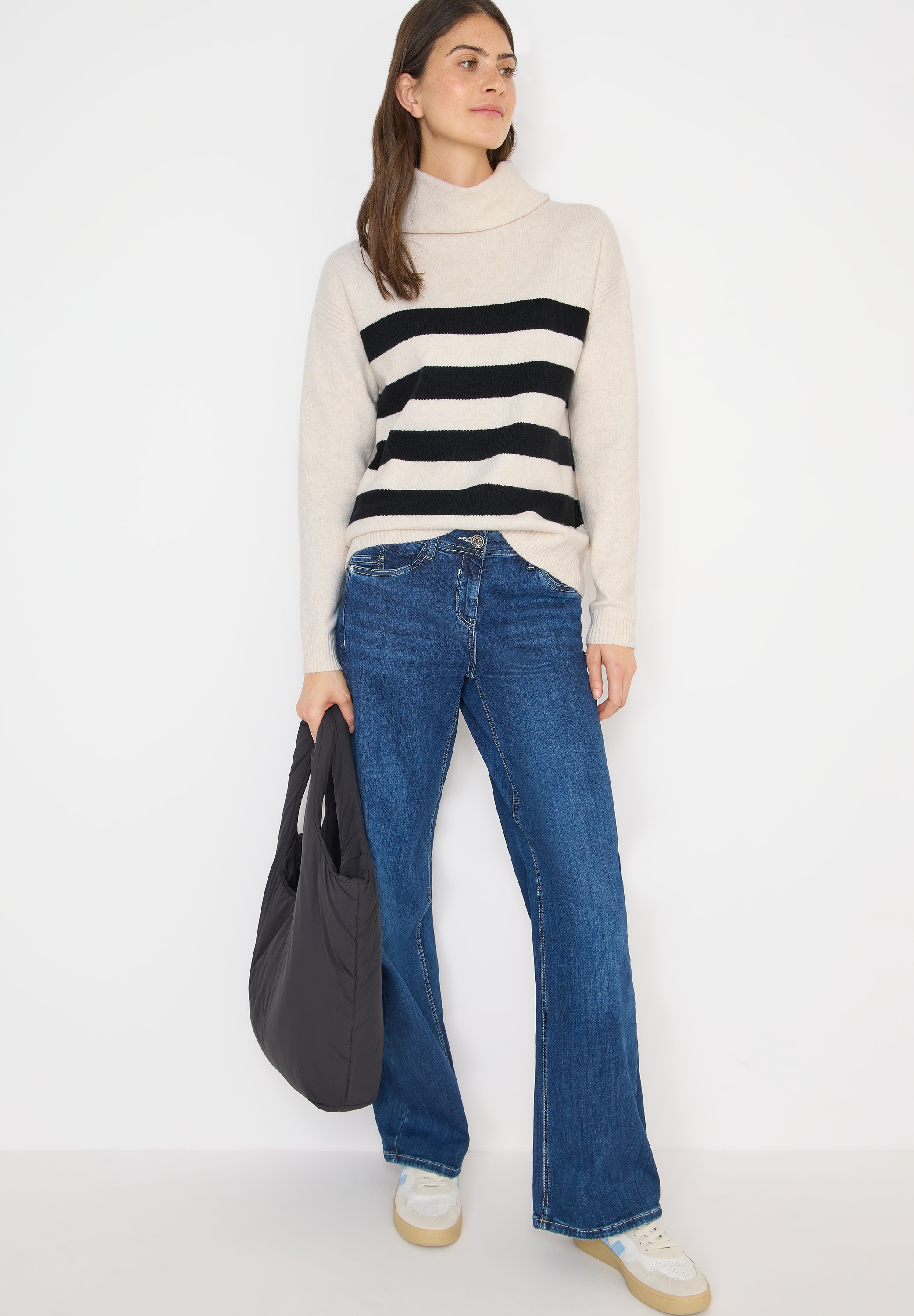 Cecil Rollkragenpullover mit Colorblocking-Streifen und grossem Kragen