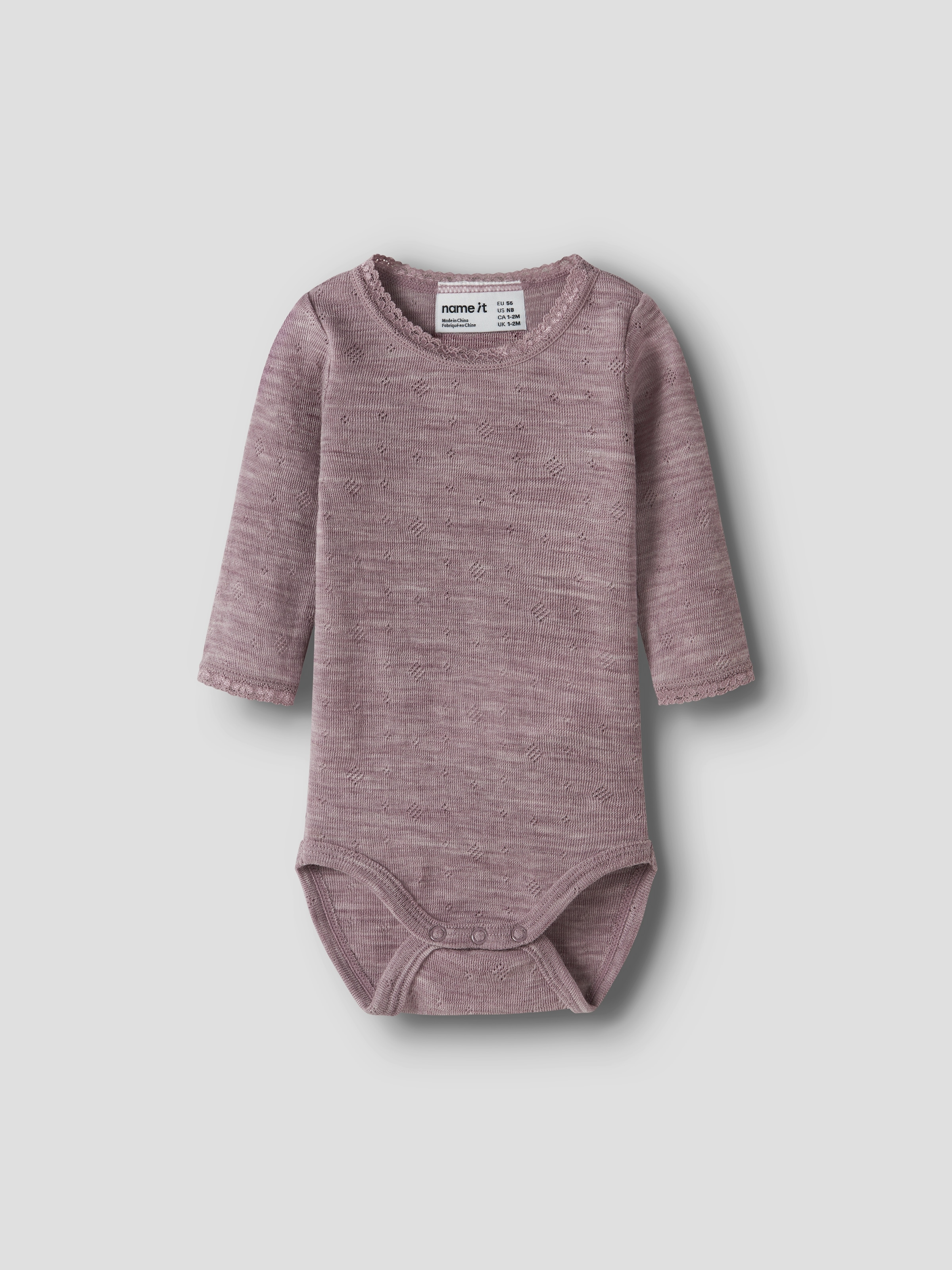 Name It Body à manches longues »NBFWANG WOOL NEEDLE LS BODY SOLID NOOS« en pure laine mérinos