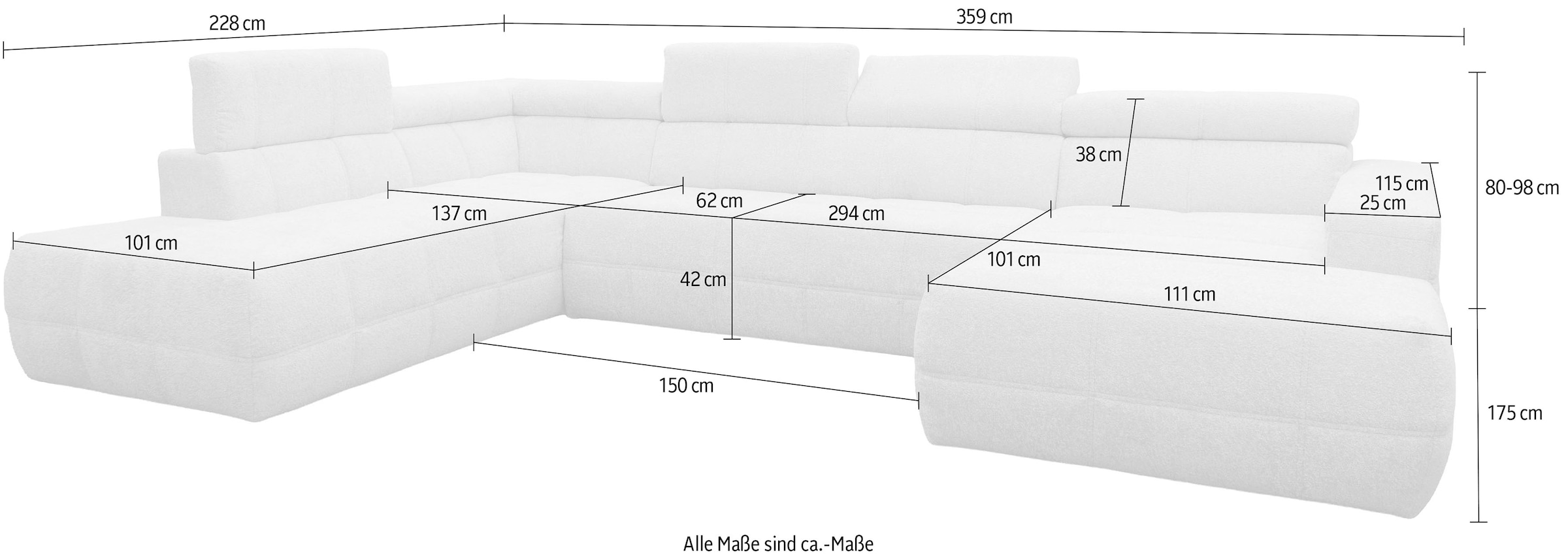 GOODproduct Wohnlandschaft »Ballerup 359 x 228 cm, auch mit verstellbarer Sitztiefe« Kopfteile verstellbar, aus pflegeleichtem, weichem Bezugsstoff, U-Form
