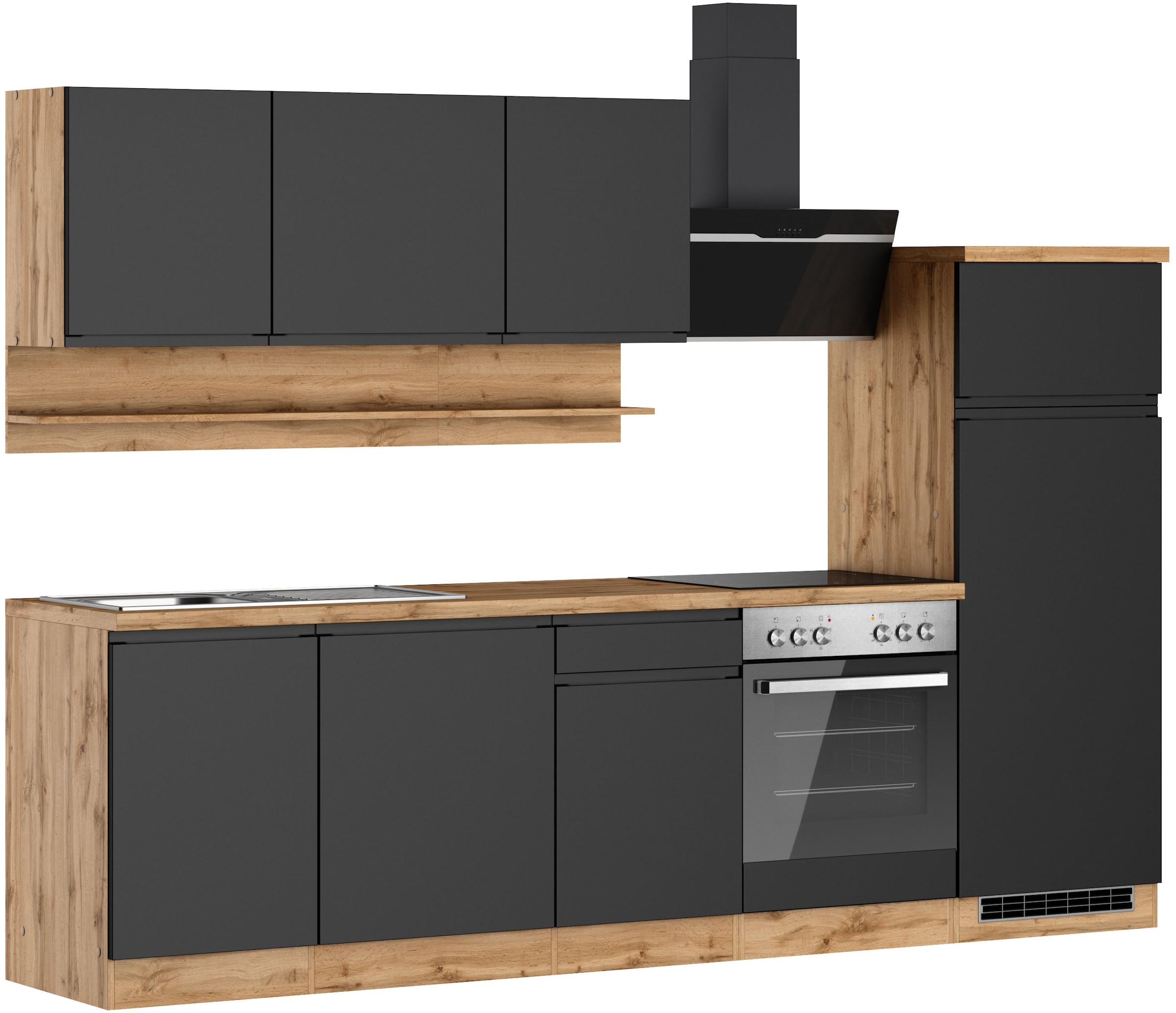 KOCHSTATION Kitchenette »KS-Virginia,neu in verbesserter Ausführung« plan de travail épaisseur 38 mm, rangement, fermeture douce,  Largeur 280 cm, fermeture douce, avec ou sans appareils électriques