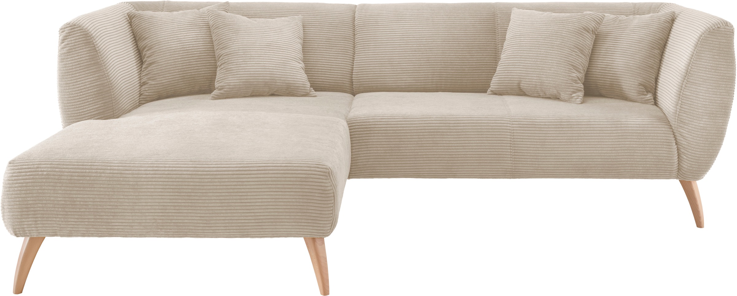 Home affaire Canapé d'angle »Colori Polstermöbel mit zeitlos eleganter Rückenführung. L-Form« Holzfussfarbe wählbar, inkl. 4x Zierkissen