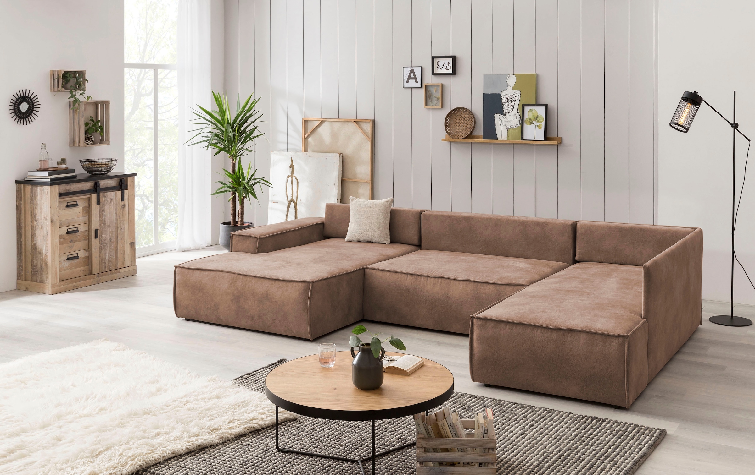 GOODproduct Paysage de salon »SHERWOOD Vintage Lederoptik U-Form, 329 cm« Fonction couchage avec coffre-lit (194x139 cm), velours côtelé, vintage, velours