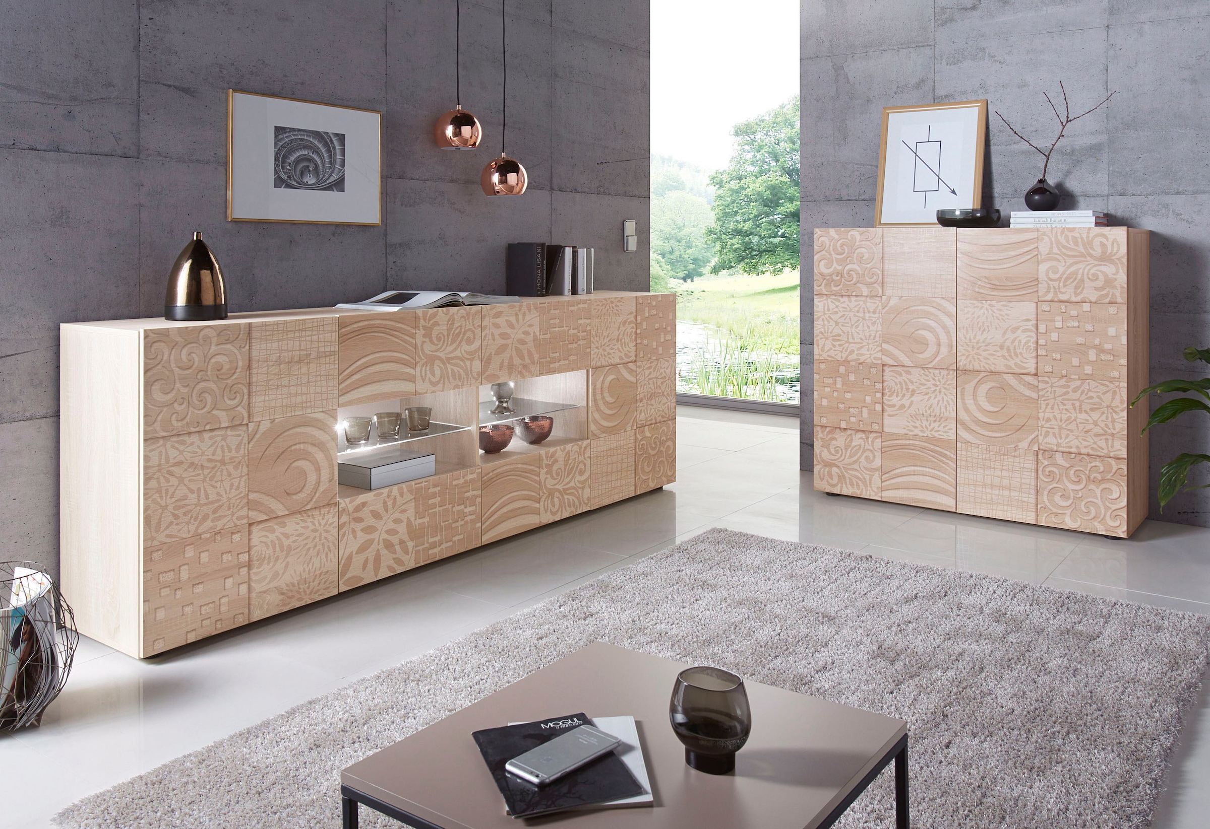 Home affaire Sideboard »Miro« Breite 241 cm mit dekorativem Siebdruck