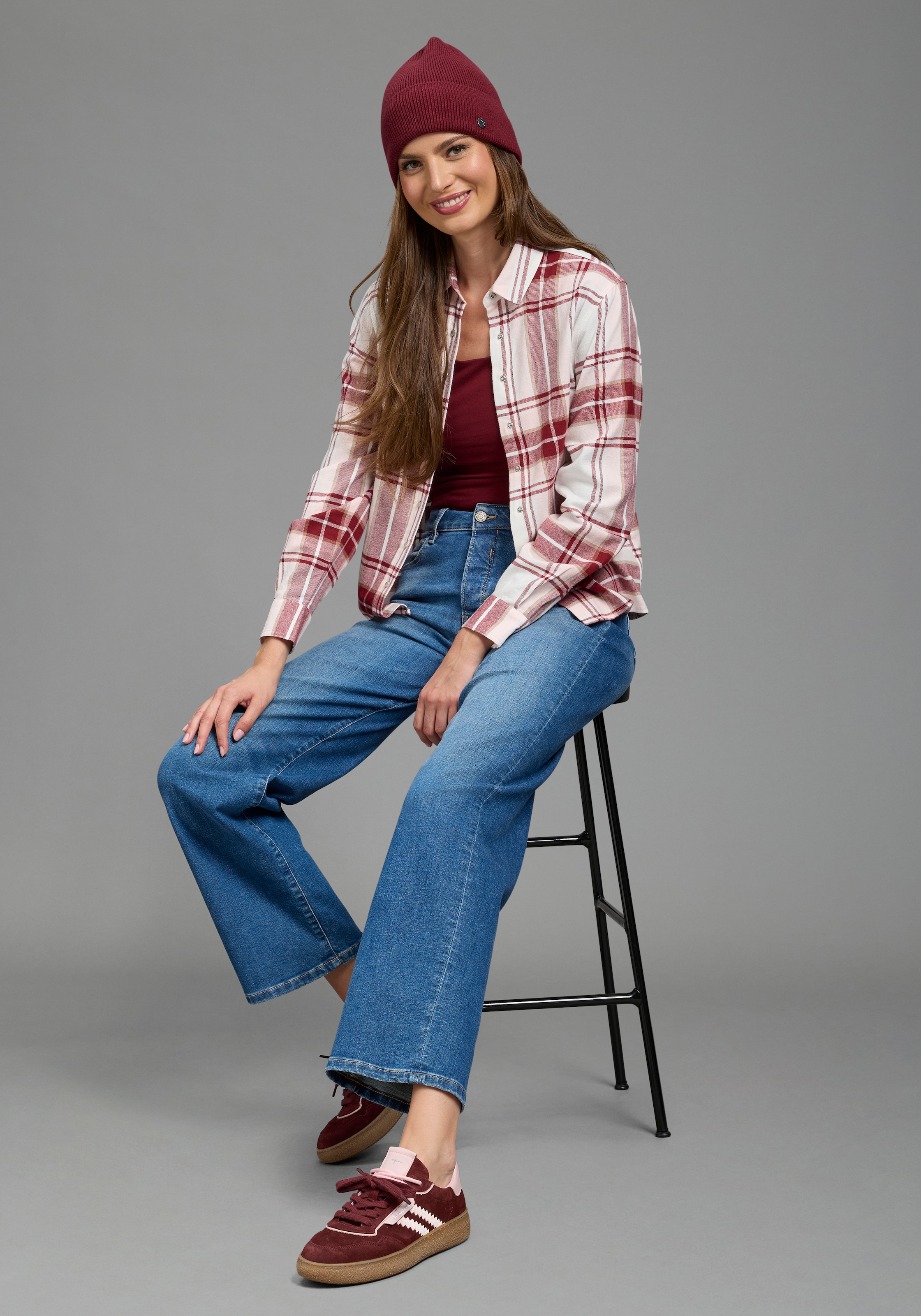 Laura Scott Blouse chemise style décontracté, motif à carreaux, en coton flanelle tout doux