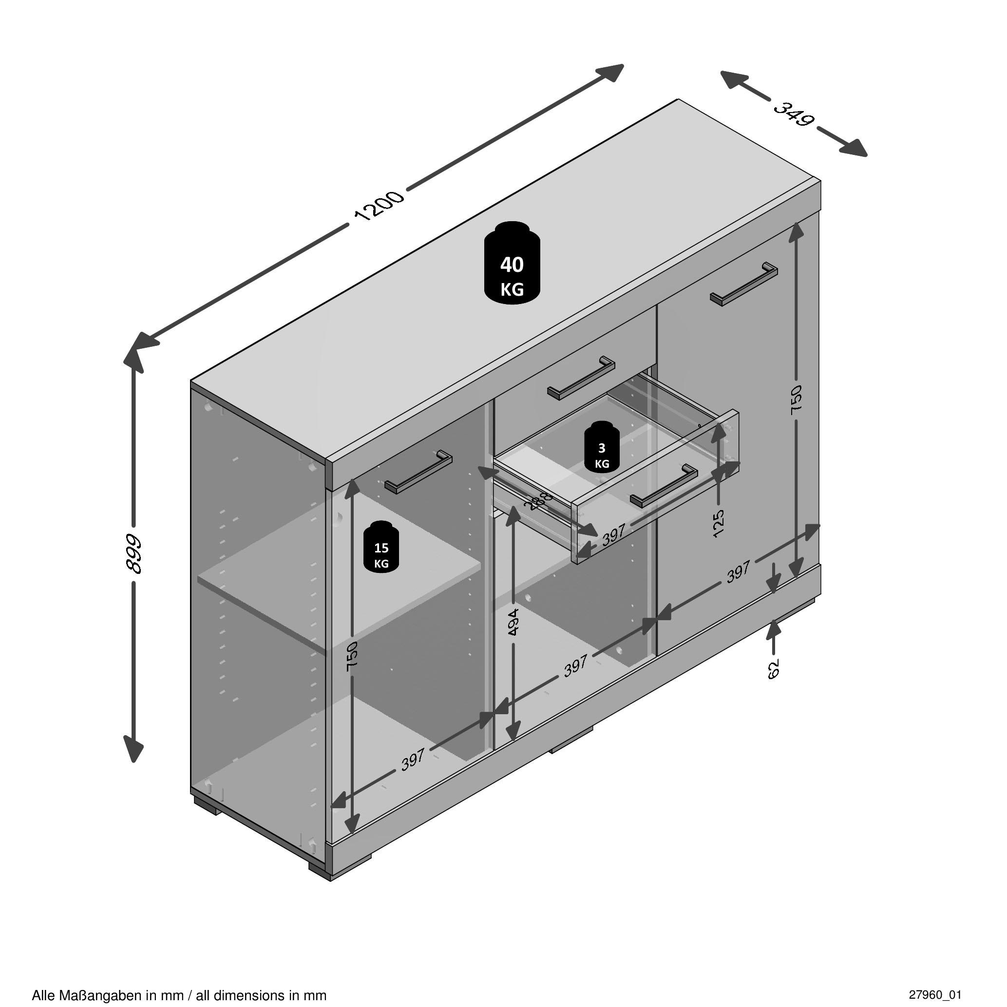 FMD Kommode »Bristol 3« Mehrzweckschrank, in verschiedenen Tiefen, Breite: 120 cm