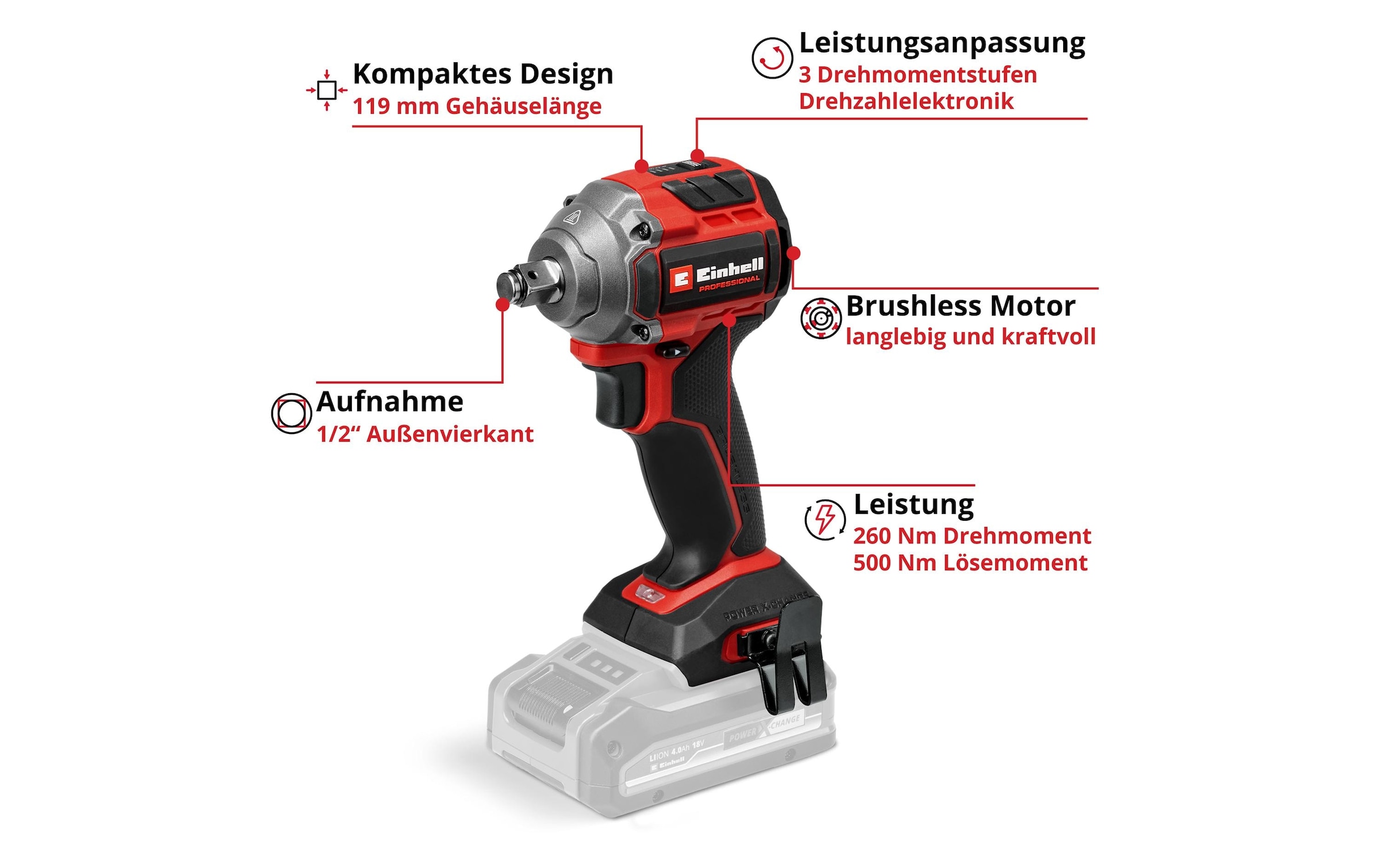 Einhell Akku-Schlagschrauber »TP-CW 18/260-C Li BL (1 x 4.0Ah SK)«