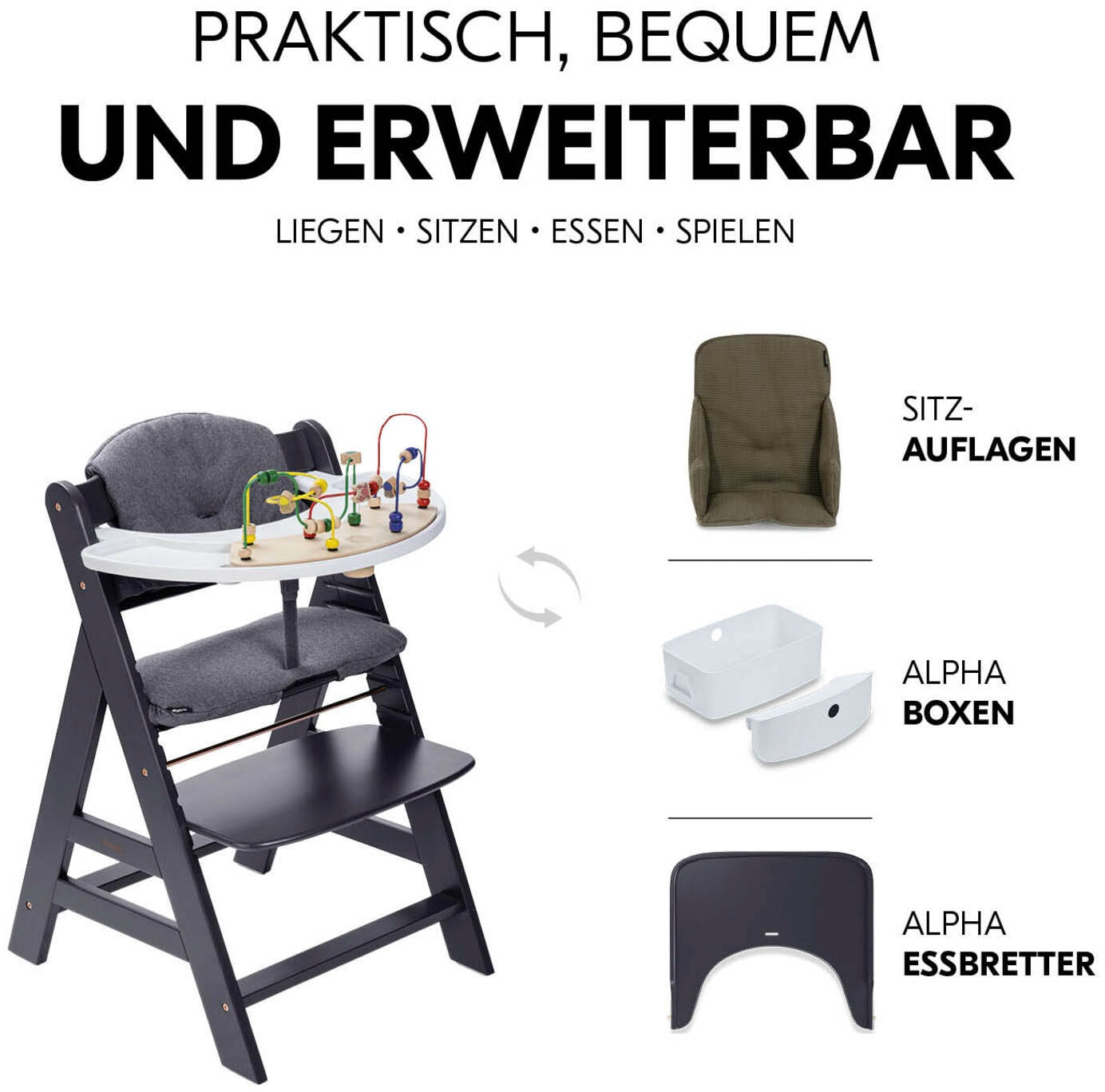 Hauck Chaise haute »Alpha Newborn Set Plus, Dark Grey« () mit Newborn Aufsatz