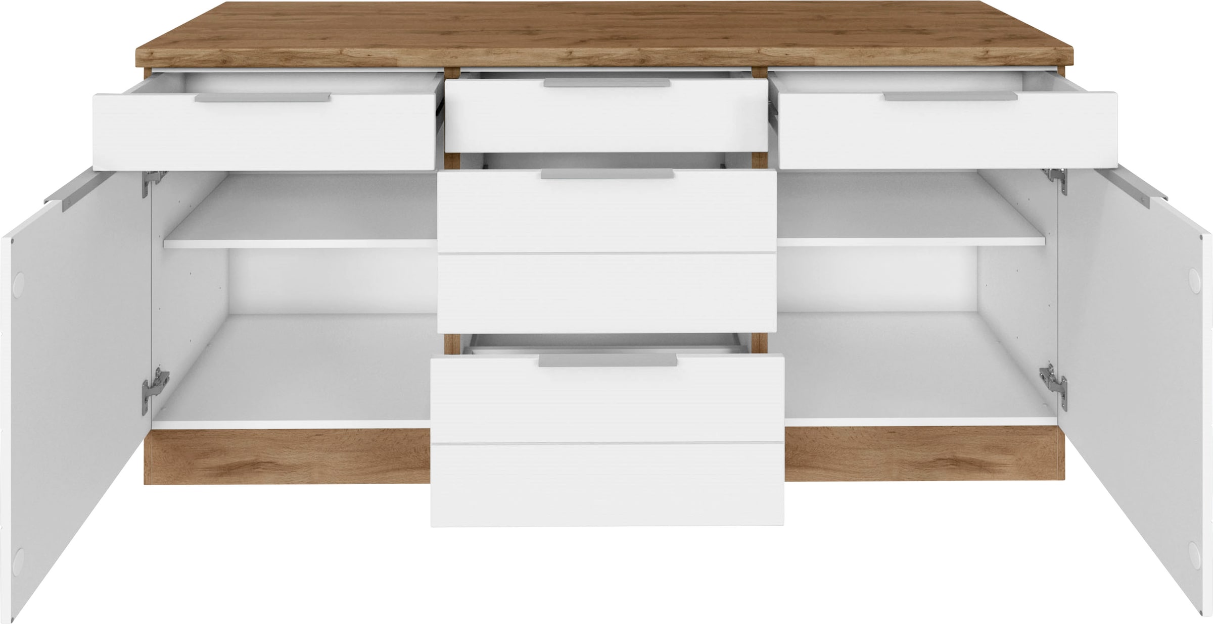 KOCHSTATION Armoire basse »KS-Luhe« largeur 180 cm, pour beaucoup de rangement, façades MDF avec lisseau horizontal
