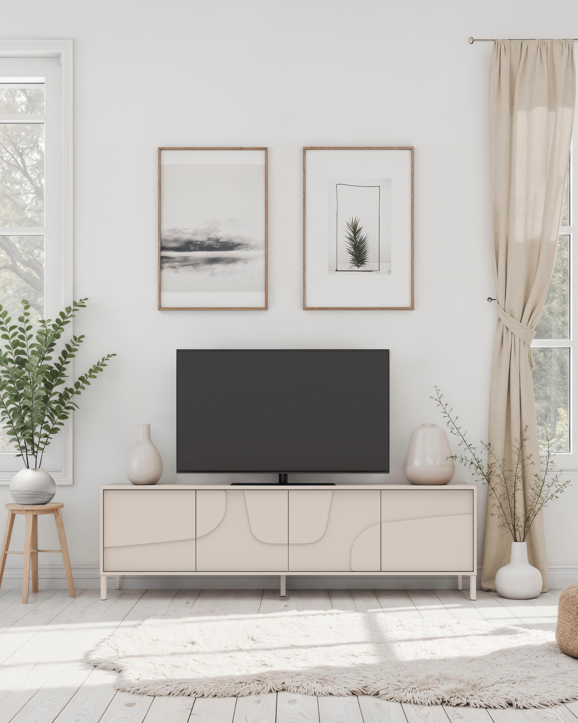 INOSIGN Table basse »Stone, 205 cm breit, 4 Türen, TV-Schrank, TV-Kommode, Medienboard« 3D-Design, Push-to-open, Innenraum grosszügig, Füsse 14/2 cm wählbar