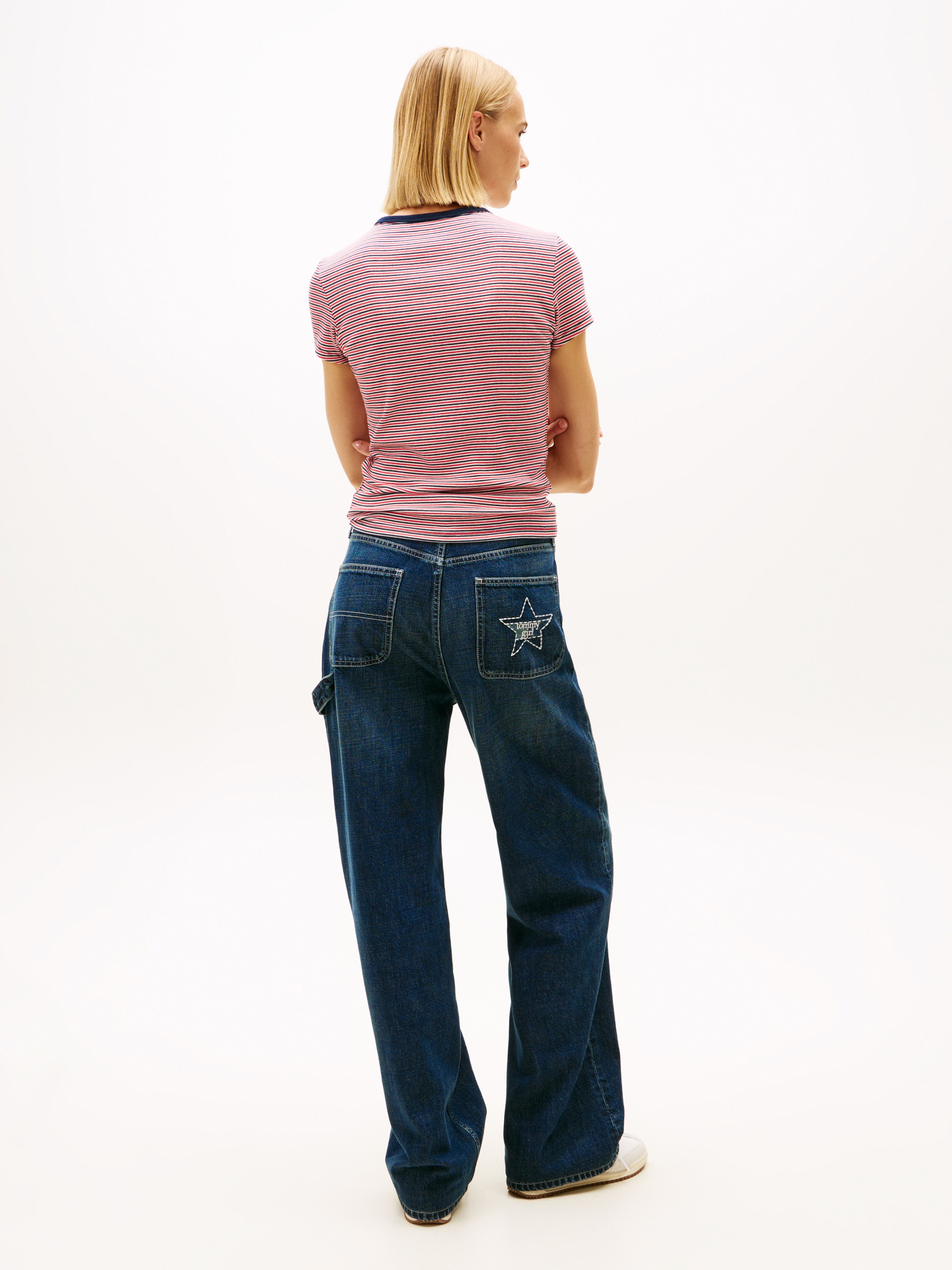 Tommy Jeans Kurzarmshirt »TJW ESSENTIAL RIB SHORT SLEEVE EXT« Baumwollmischung in gerippter Struktur, Slim Fit