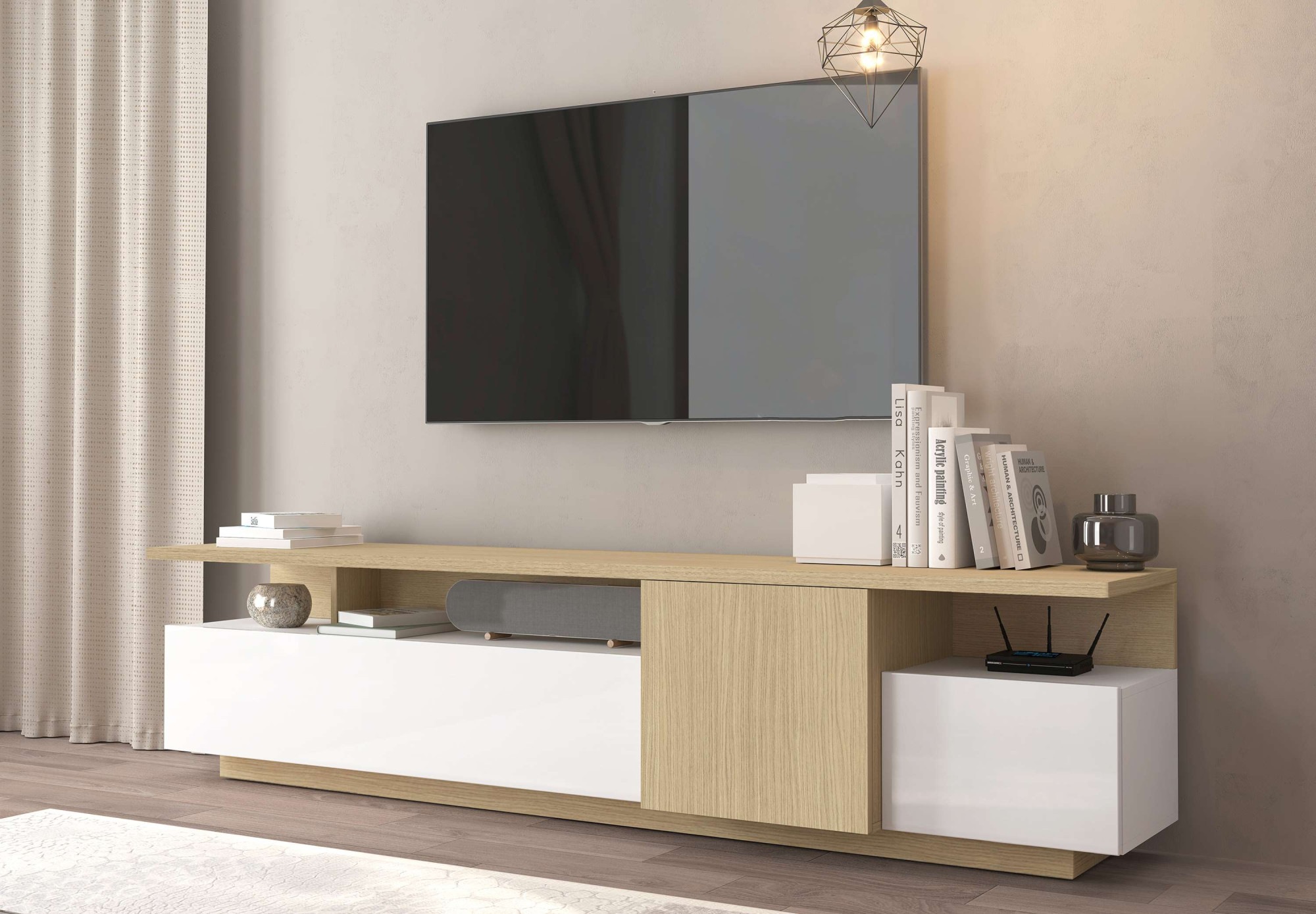GOODproduct Lowboard »Lowboard ETHOS,Lowboard,TV-Kommode,TV-Möbel,TV-Bank« 1 Stk. tlg. Mit zwei Drehtüren, einer Klapptür und zwei offenen Fächern,B.210 cm