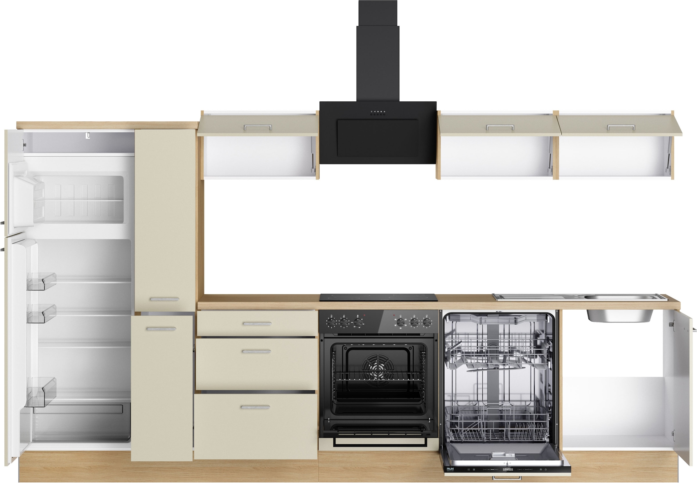 KOCHSTATION Kitchenette »KS-Sion« Breite 330 cm, neue Technik: OPTIsnap, wahlweise mit E-Geräten