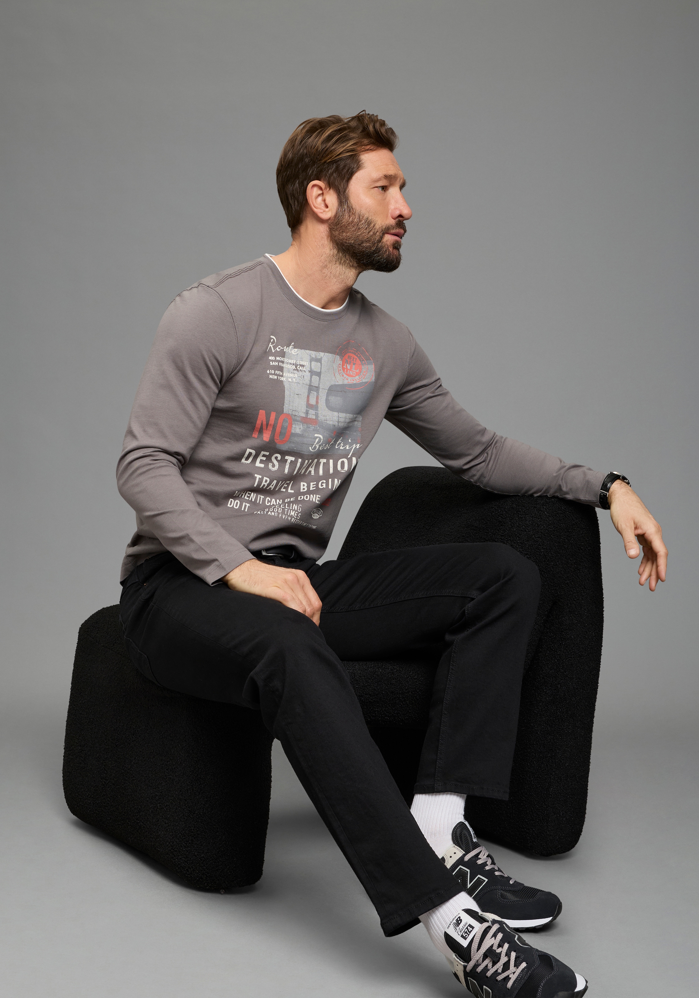 Man's World T-shirt à manches longues »neue Farbe!« manches longues, imprimé, col rond, 100% coton
