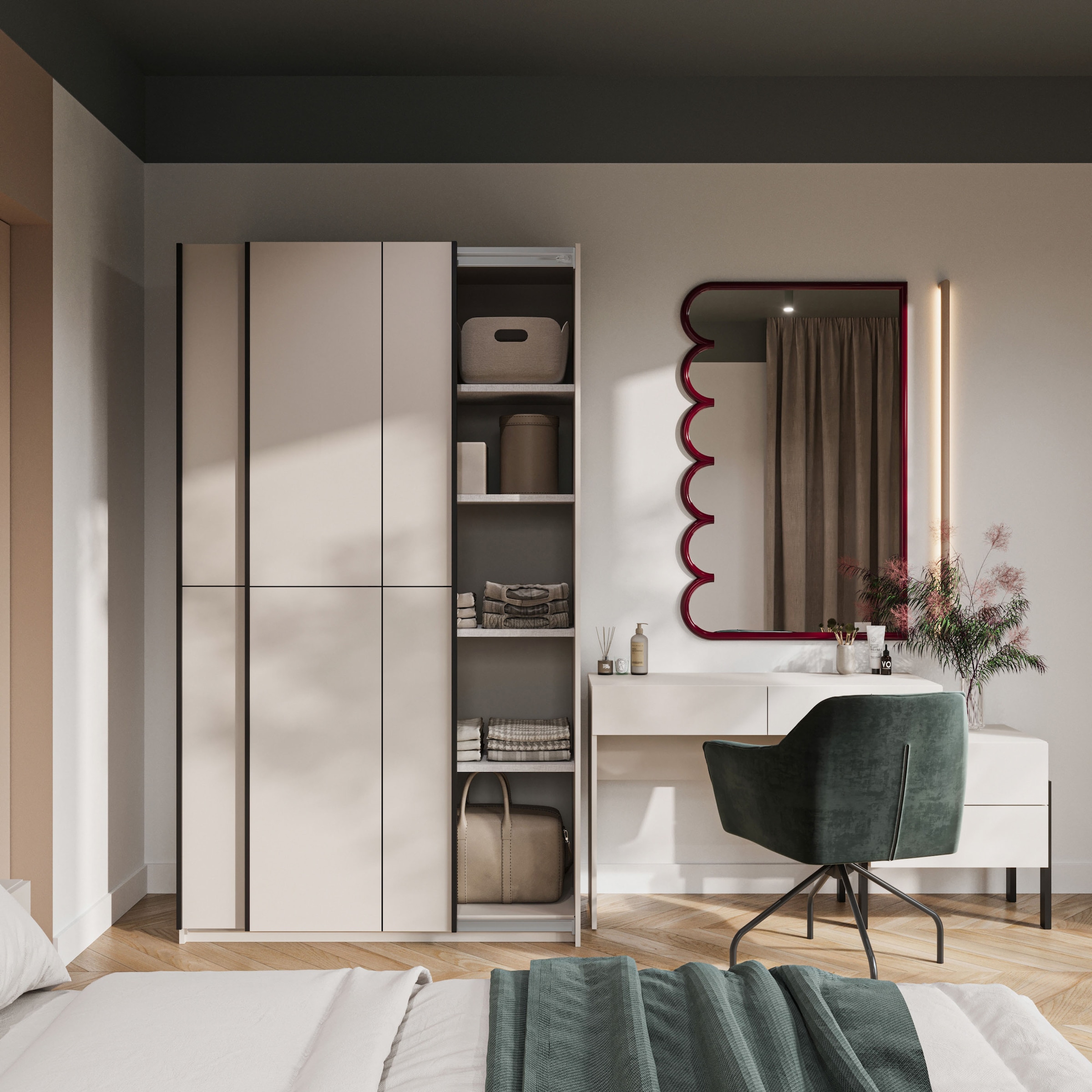 Home affaire Armoire à portes coulissantes »Cube Garderobenschrank incl.kompletter Innenausstattung« Moderner Kleiderschrank, Schiebetürenschrank, Garderobe