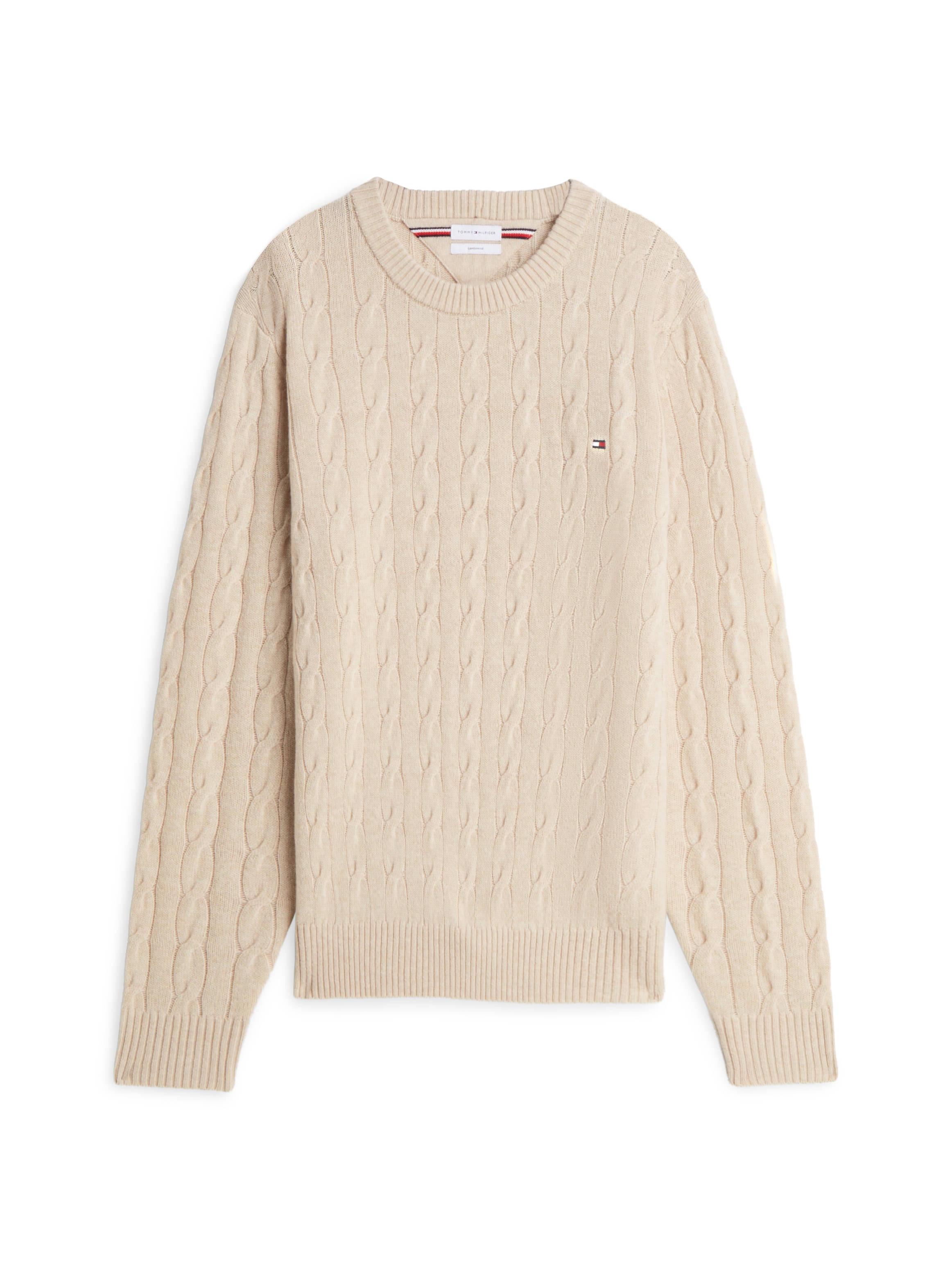 Tommy Hilfiger Pull à col rond »LAMBSWOOL CABLE CREW« en pure laine d'agneau avec motif torsadé