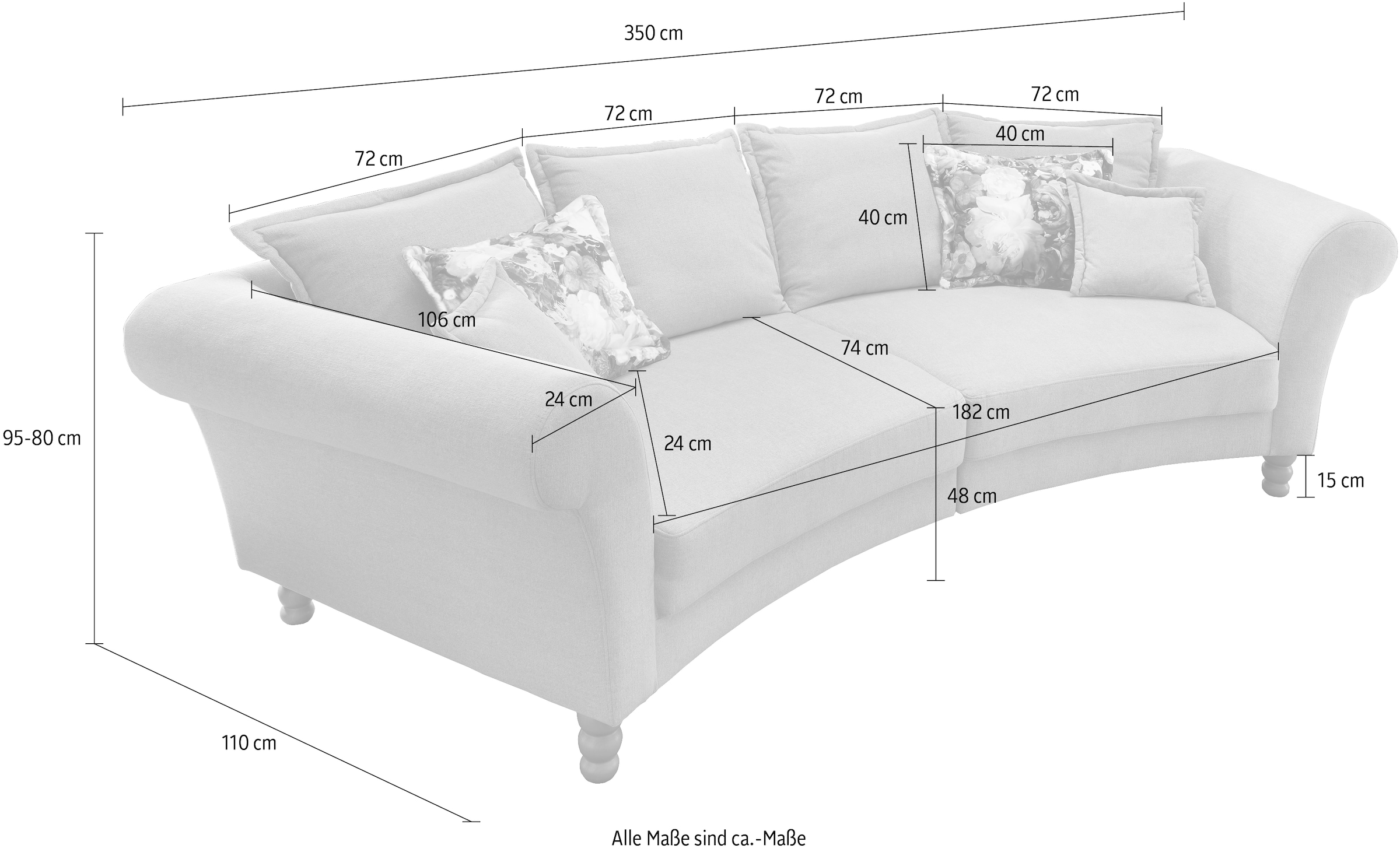 Home affaire Big-Sofa »Tassilo geschwungene Formensprache, bequem, Mega Sofa, Breite 350cm«