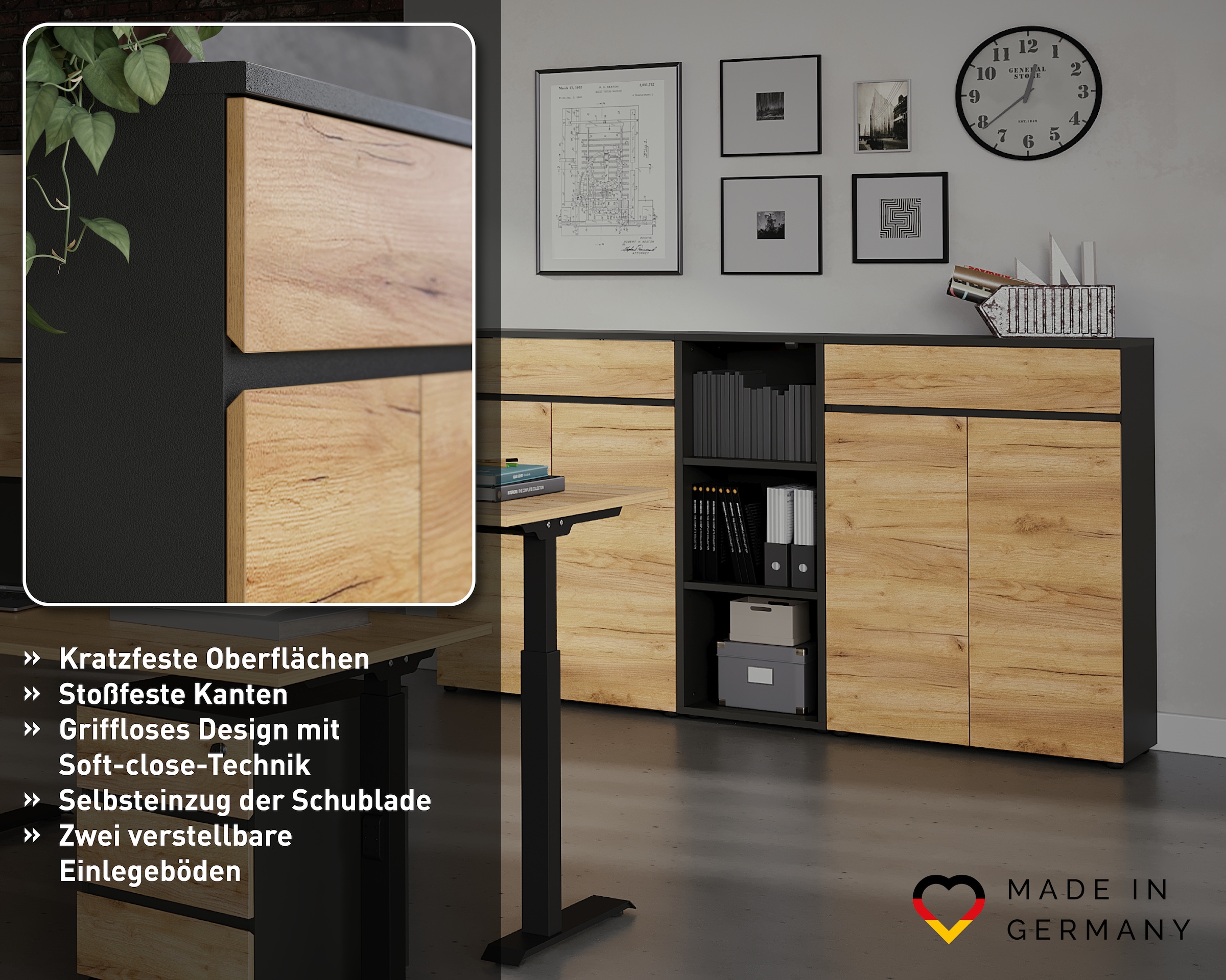 GERMANIA Armoire de classement »Lissabon« 1 cuis tlg. avec fermeture automatique des tiroirs et design sans poignées