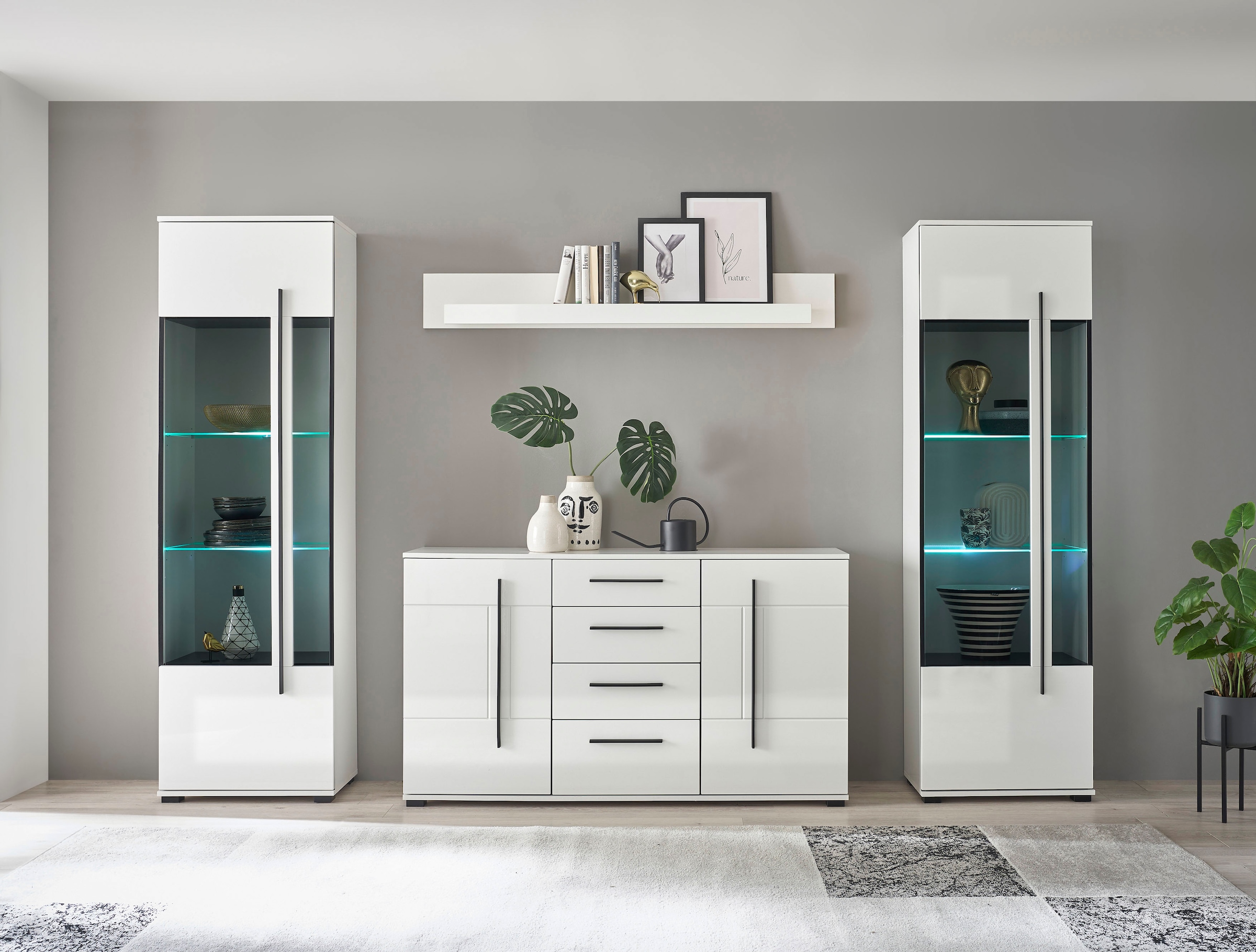 Home affaire Wohnwand »Cantara, moderne Anbauwand, Wohnzimmer-Set, in Eiche Evoke oder Weiss« Set, 