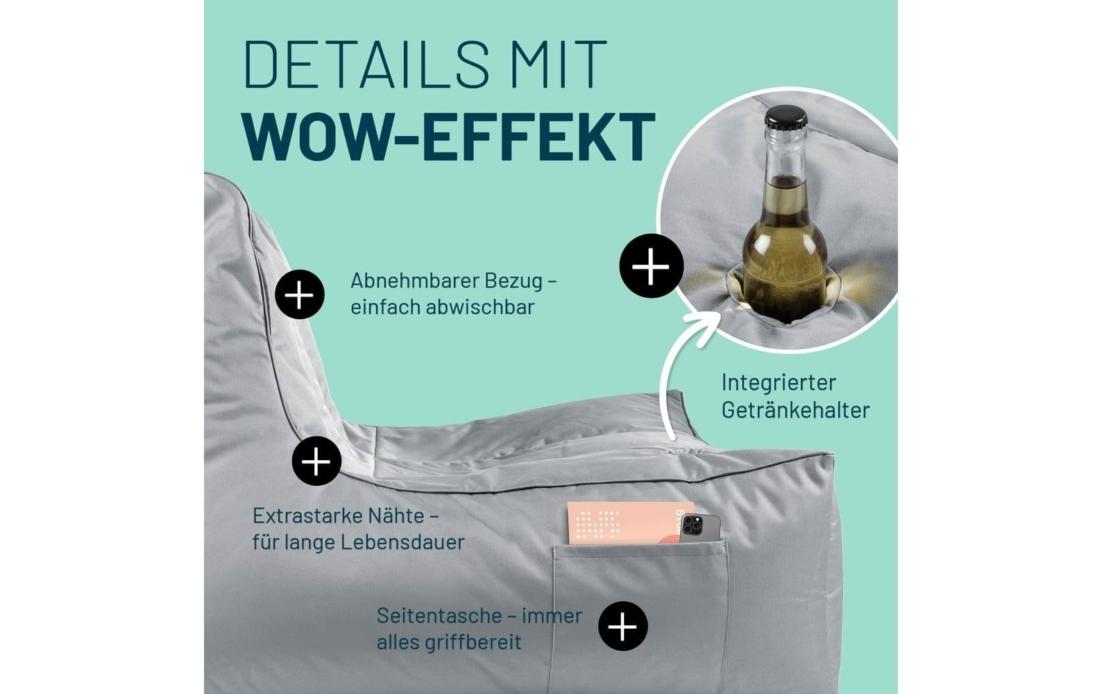 Lumaland Pouf »Lounge mit Flaschenhalter 380 l«