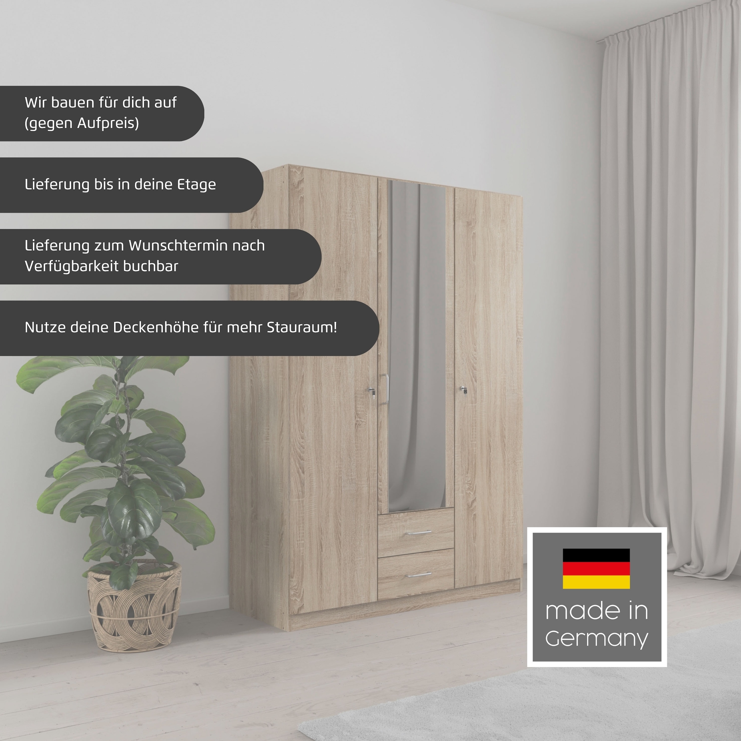 rauch Kleiderschrank »Schrank Garderobe Garderobenschrank Putzschrank Wäscheschrank BERGHEIM« Breite/Höhe/Tiefe: 91/197/54 cm,  viel Stauraum, abschliessbar mit gesamt 4 Schlüsseln, MADE IN GERMANY