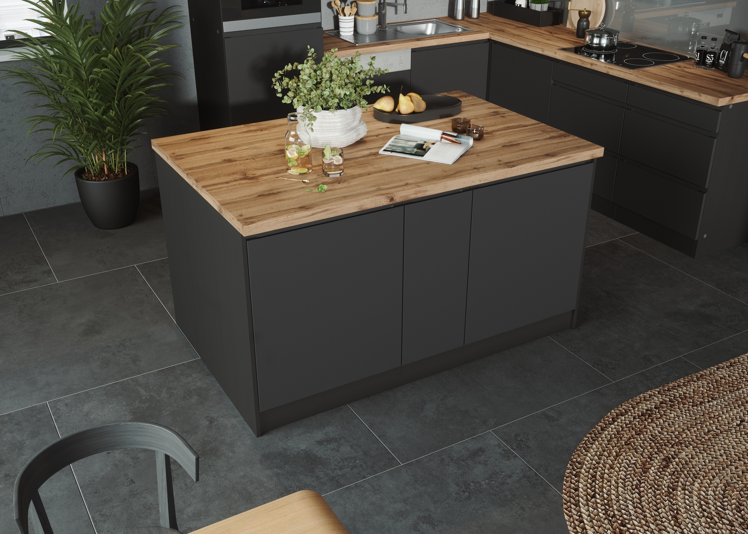 KOCHSTATION Ilot de cuisine »KS-Bruneck, Breite 153 cm« façades MDF, plan de travail épaisseur 38mm