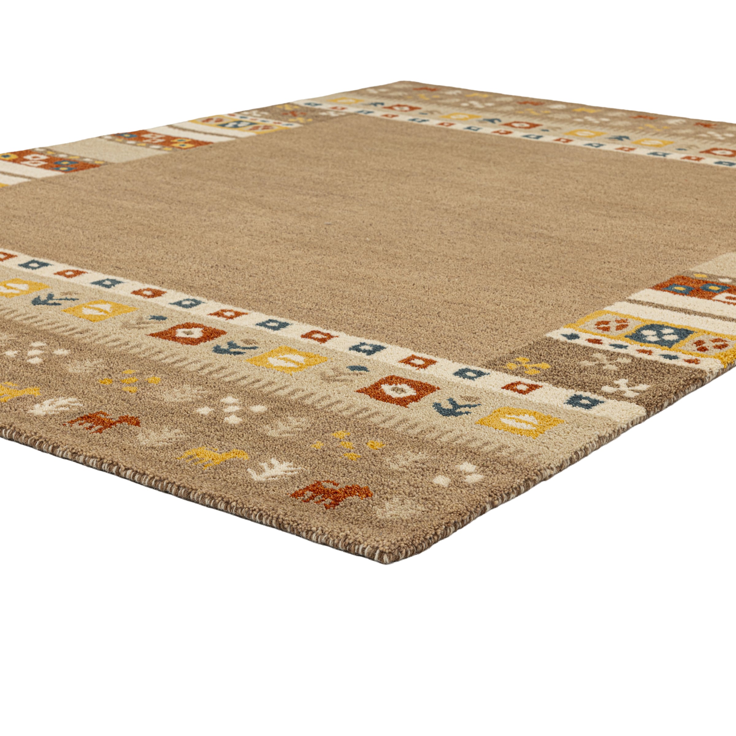 THEKO Tapis en laine »Gabbeh Rahmen, reine Wolle, Handgefertigt, mit Bordüre« Rectangulaire 14 mm Höhe Motif animalier, salon, chambre à coucher, salle à manger